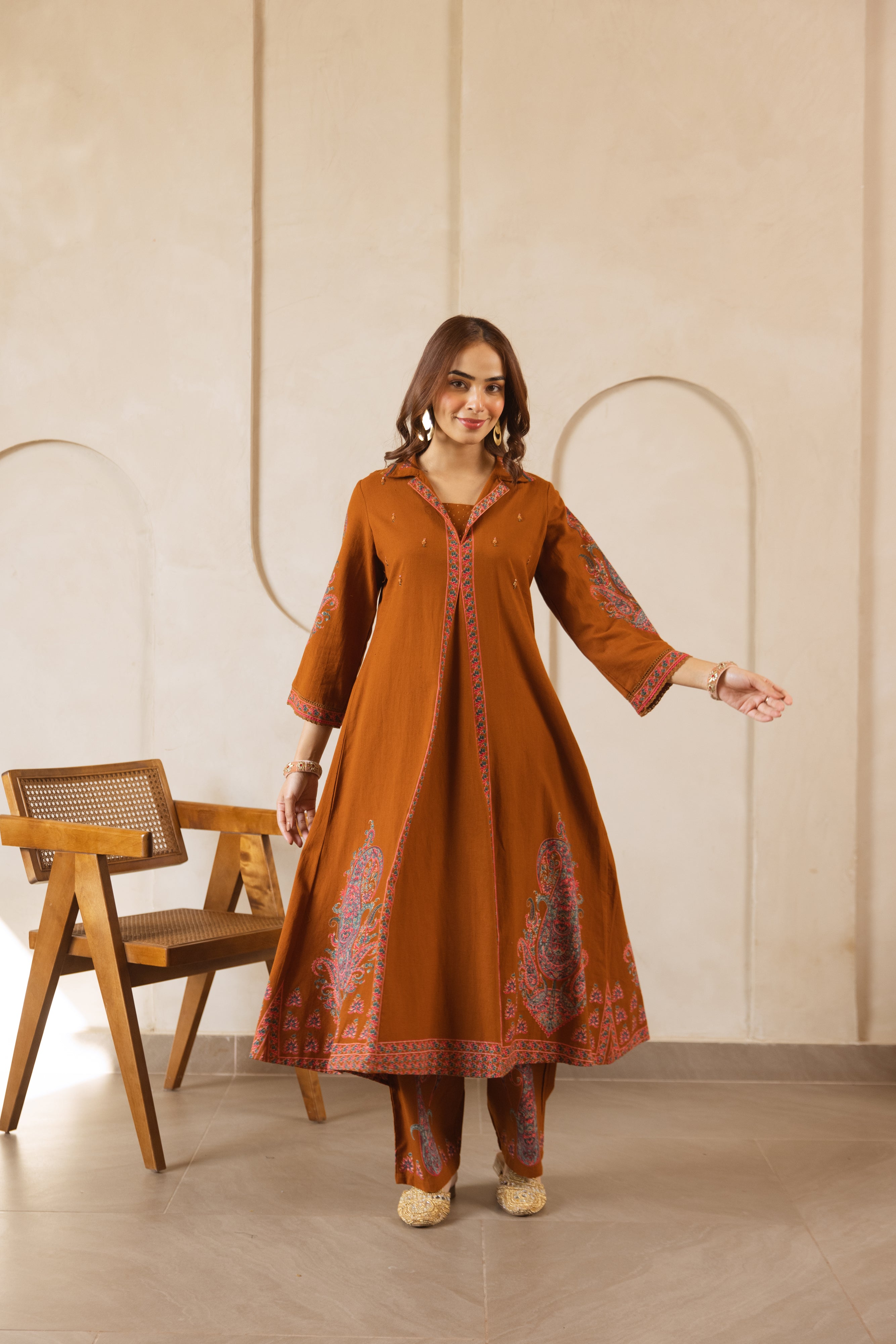 Zarmin Cotton Slub Printed Rust 2-Piece Set (Devri – D.No 21022)