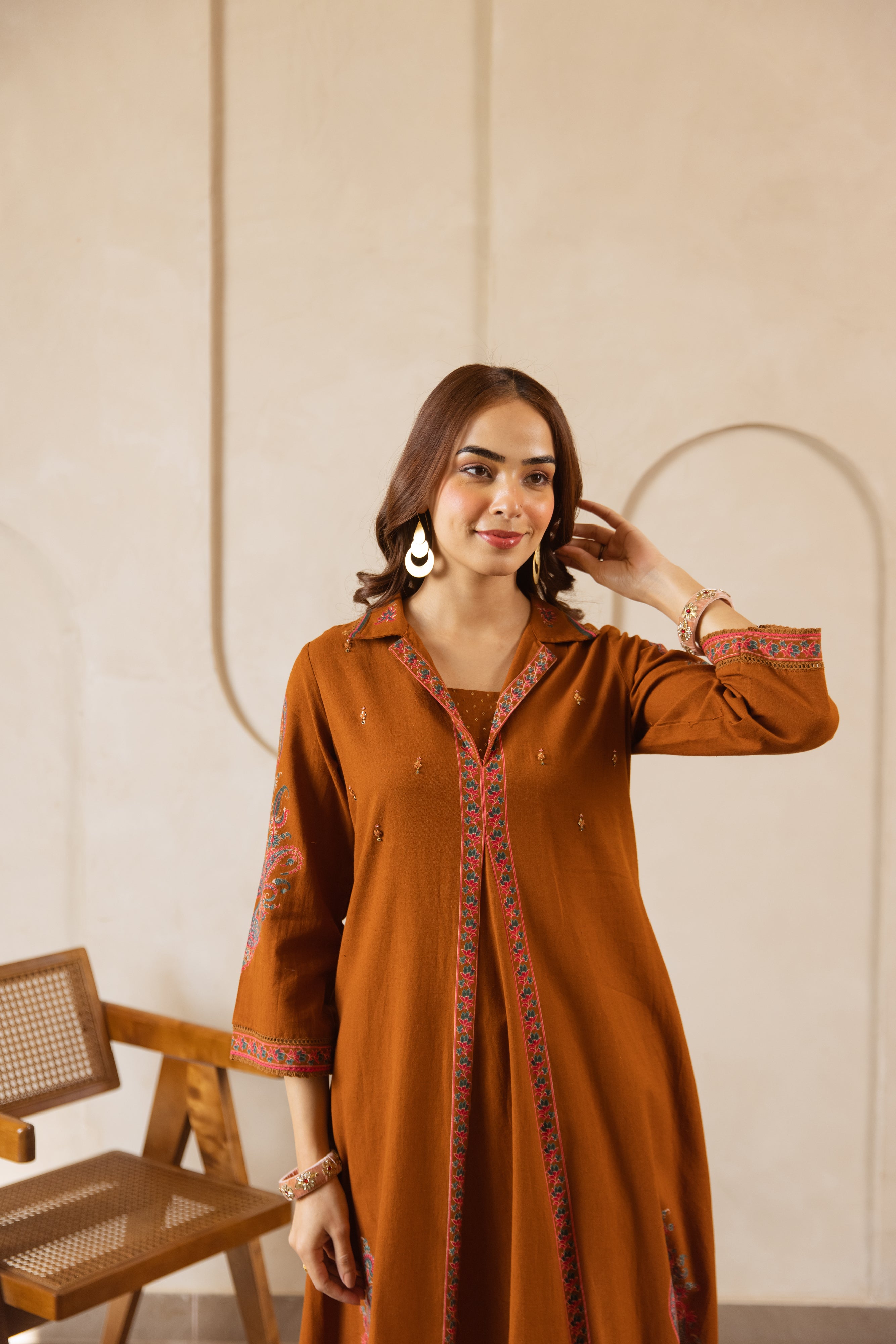 Zarmin Cotton Slub Printed Rust 2-Piece Set (Devri – D.No 21022)