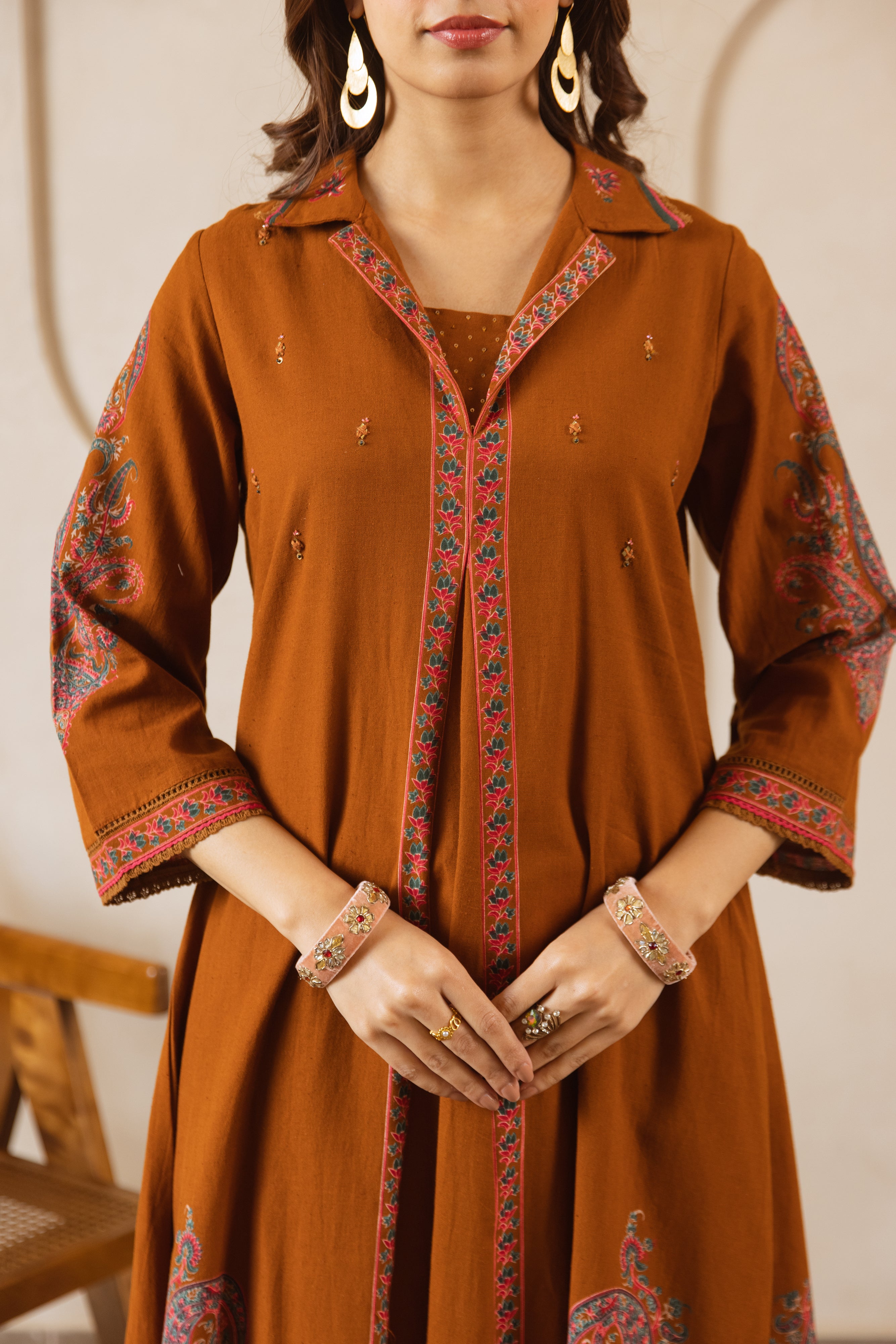 Zarmin Cotton Slub Printed Rust 2-Piece Set (Devri – D.No 21022)