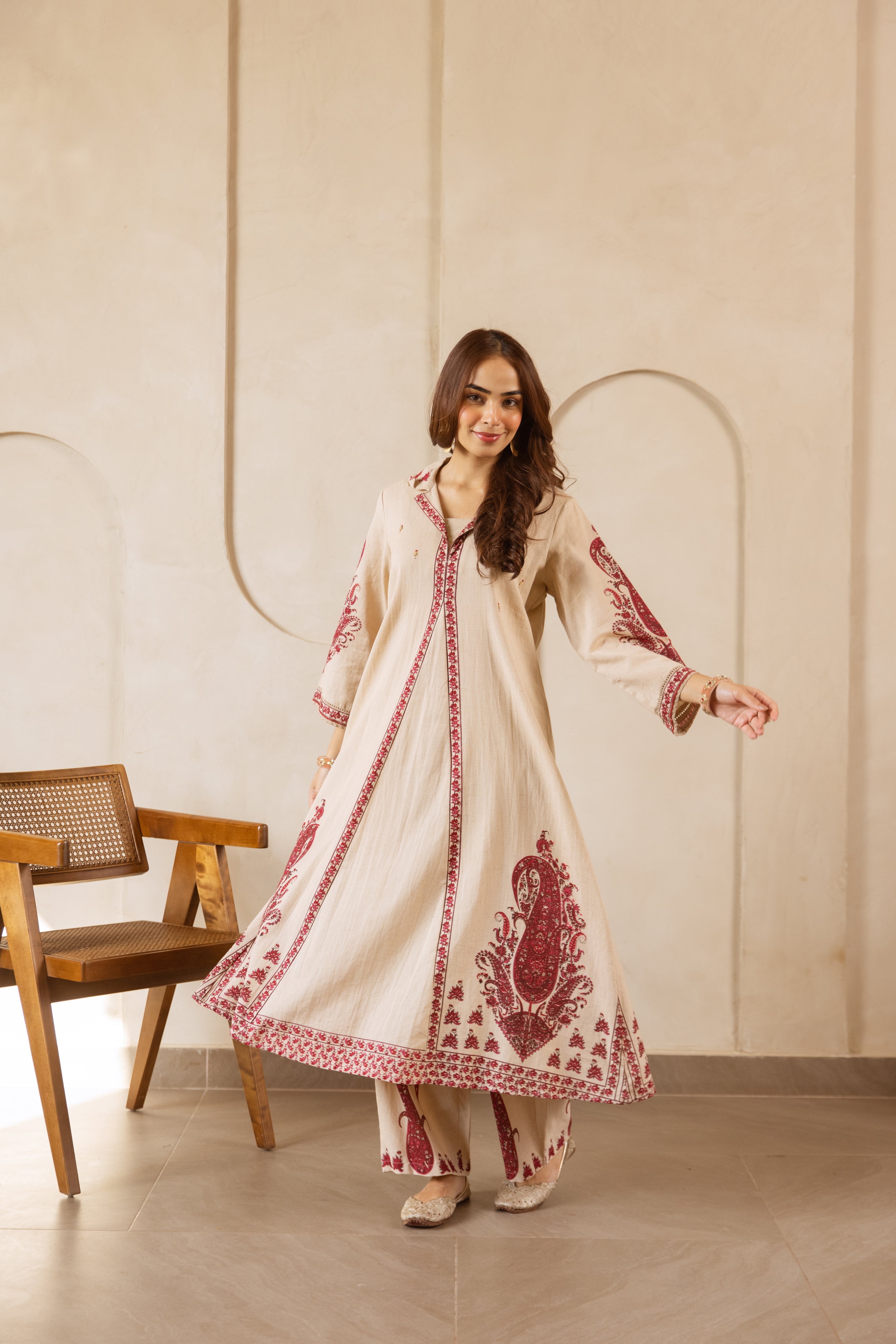 Meher Cotton Slub Printed Beige 2-Piece Set (Devri – D.No 21020)