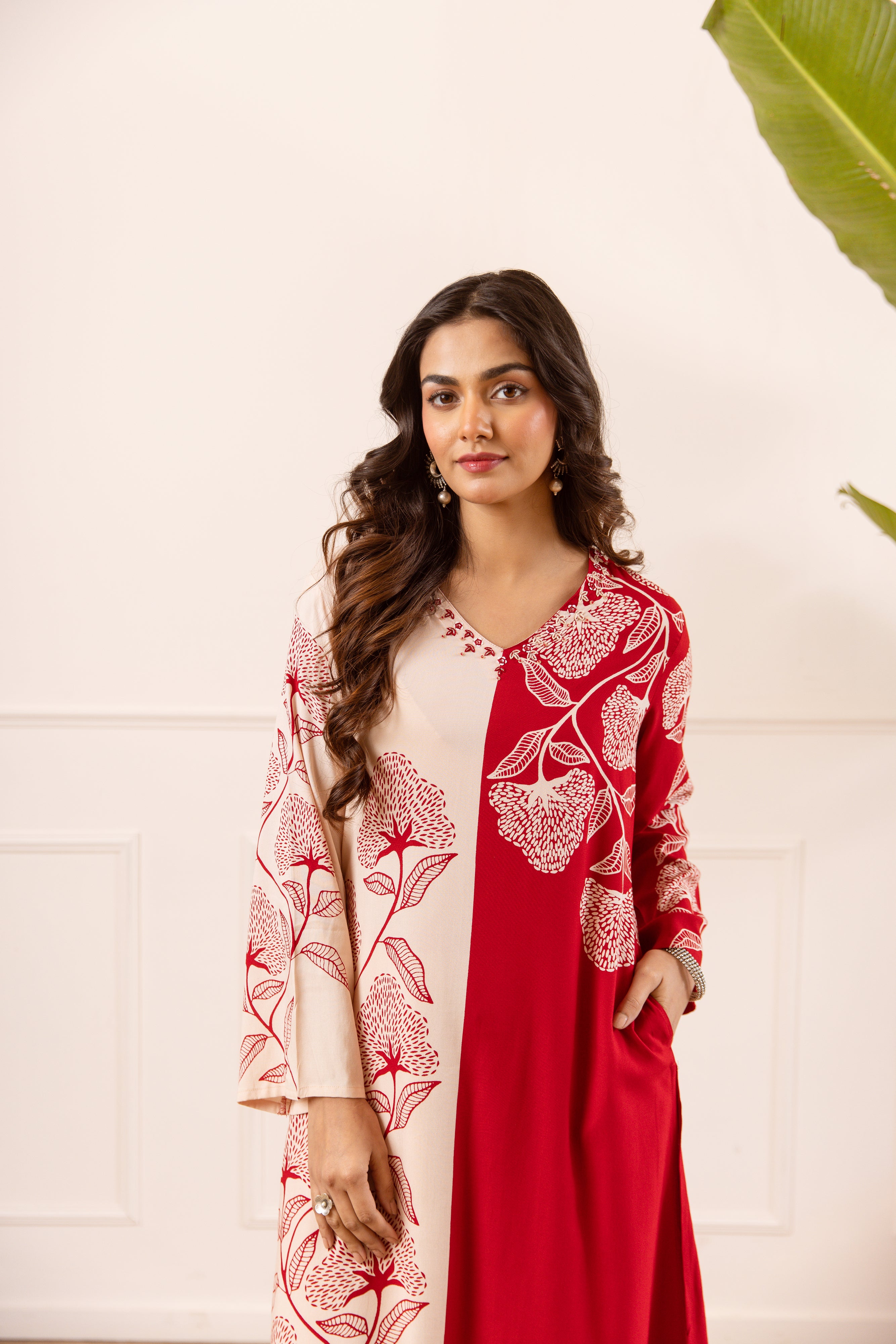 Gulnaar German Reyon Printed Cream 2-Piece Set (Devri – D.No 21036)