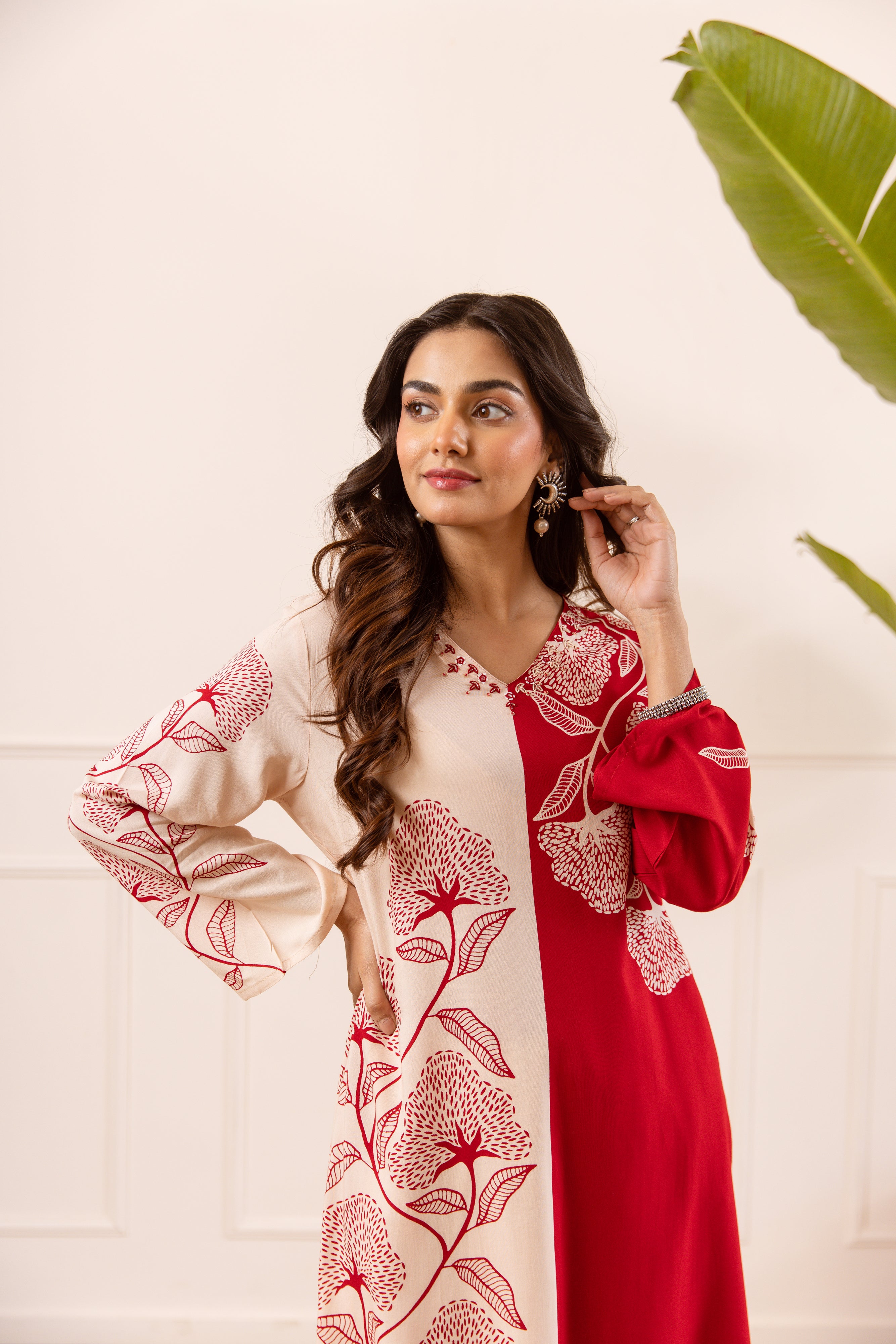 Gulnaar German Reyon Printed Cream 2-Piece Set (Devri – D.No 21036)