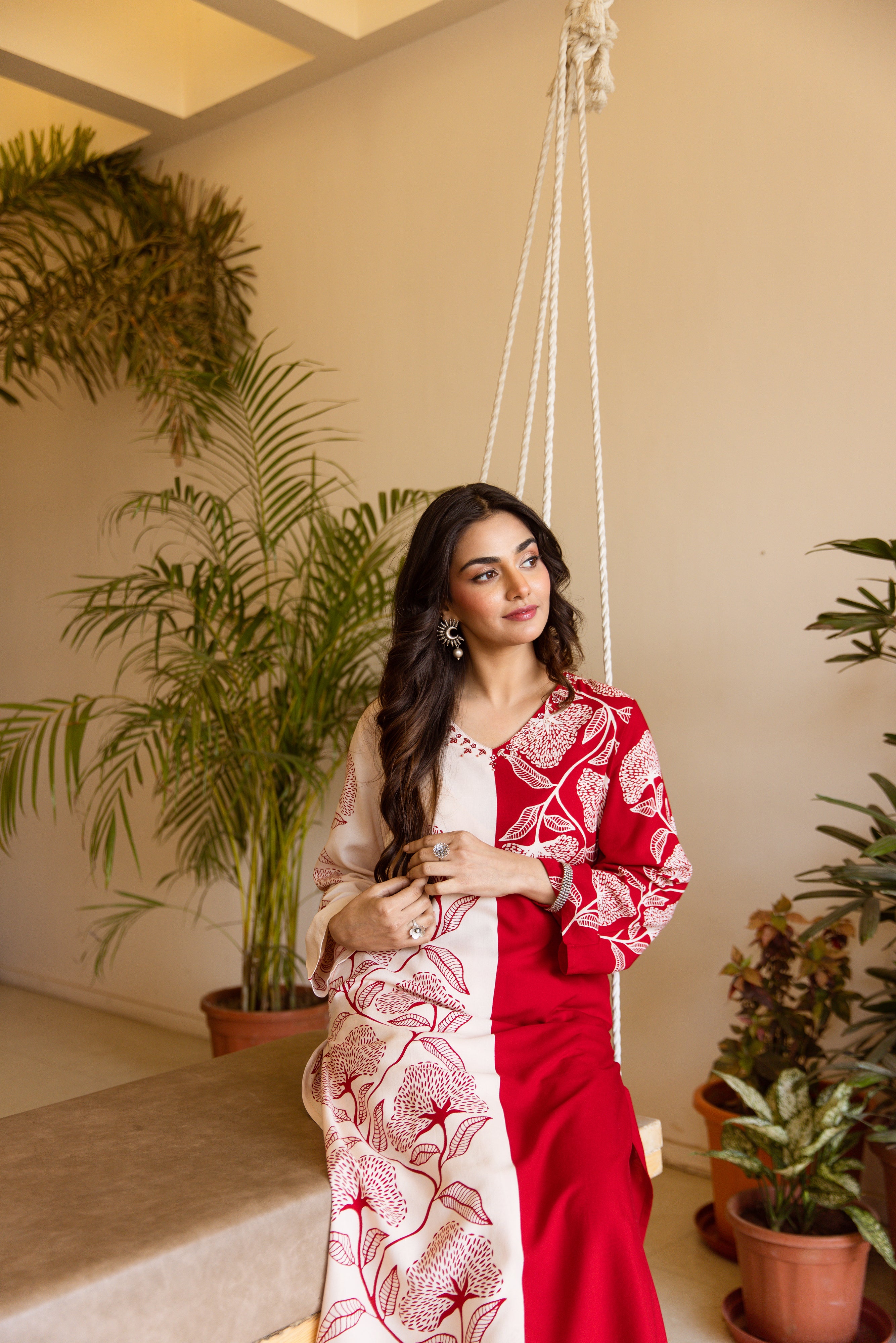 Gulnaar German Reyon Printed Cream 2-Piece Set (Devri – D.No 21036)