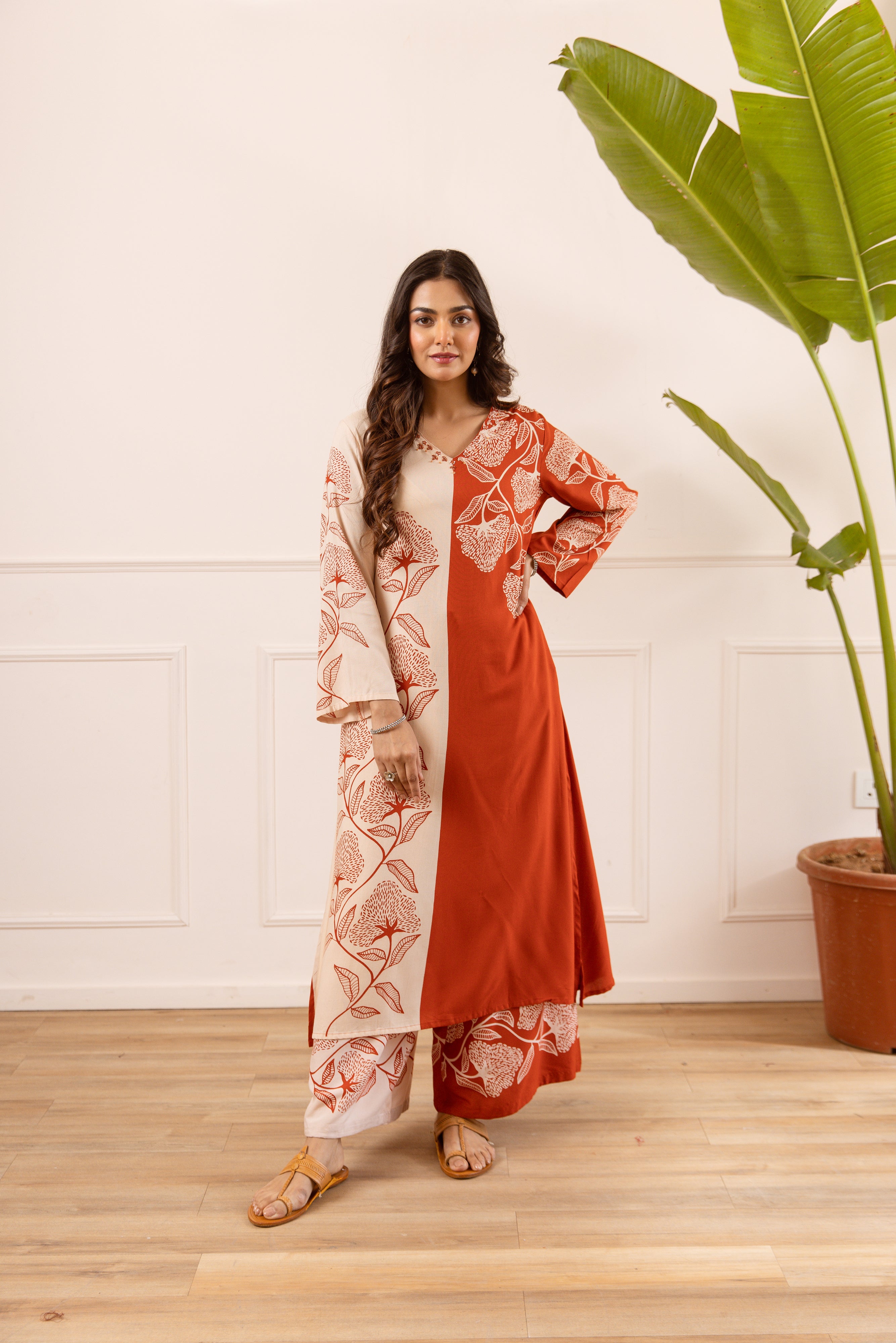Vasanti German Reyon Printed Rust 2-Piece Set (Devri – D.No 21037)