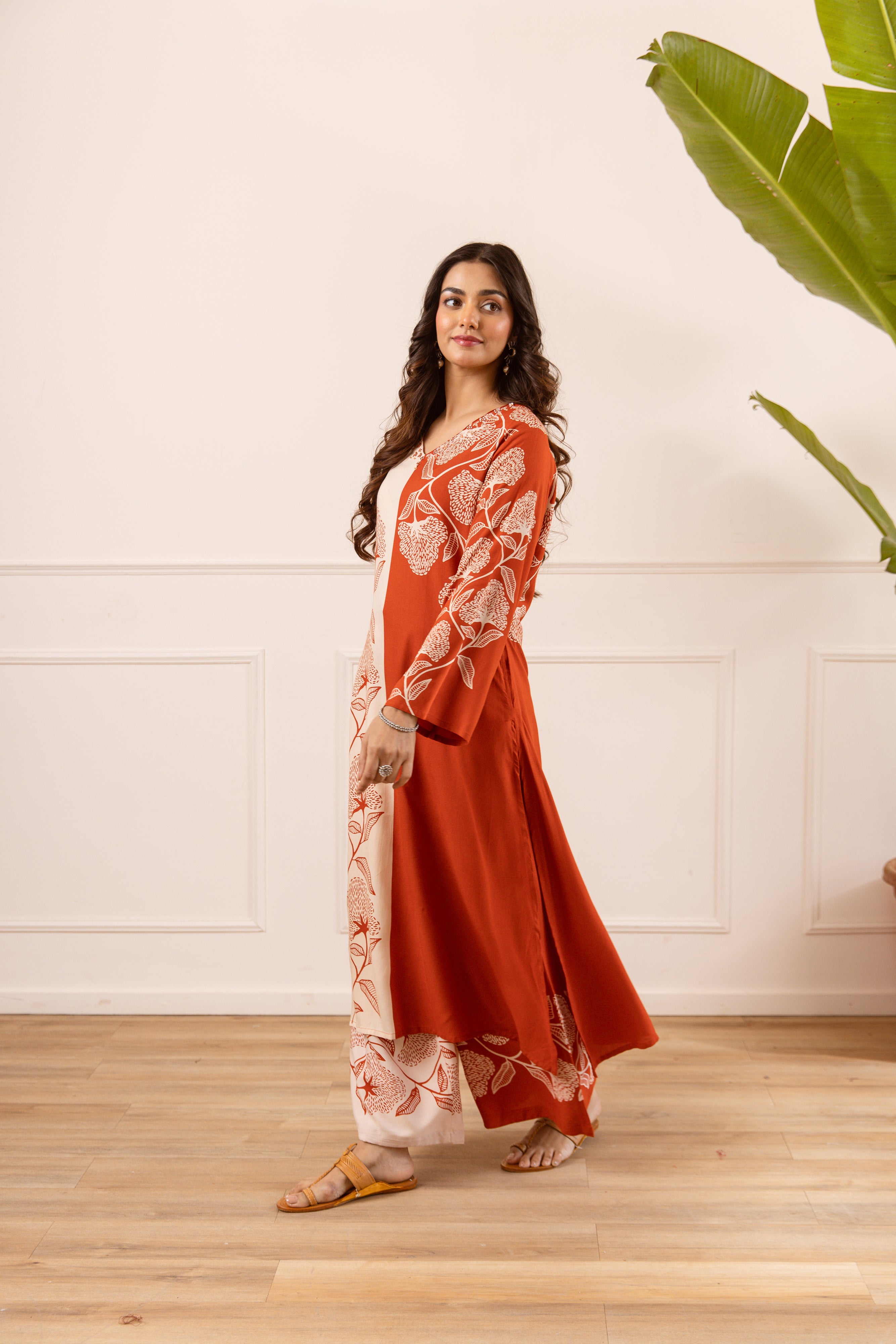 Vasanti German Reyon Printed Rust 2-Piece Set (Devri – D.No 21037)