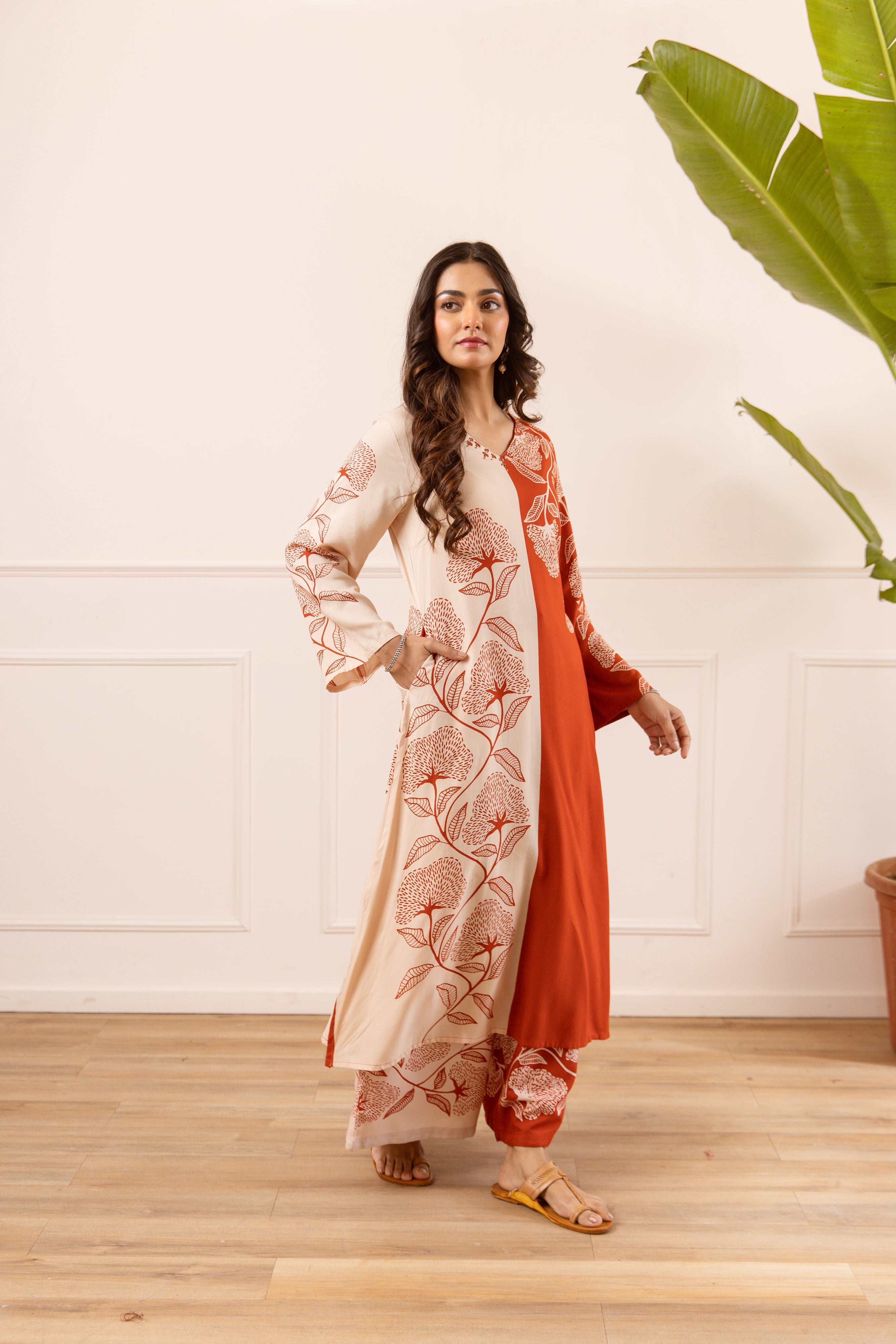 Vasanti German Reyon Printed Rust 2-Piece Set (Devri – D.No 21037)