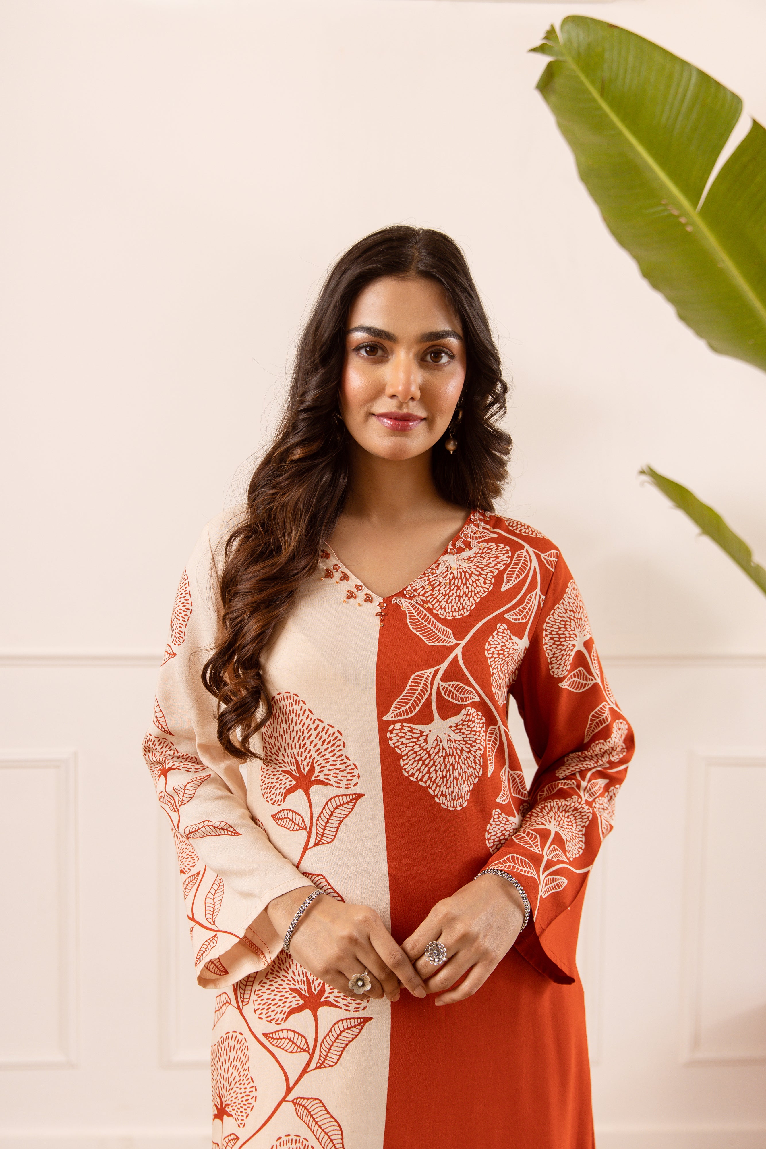 Vasanti German Reyon Printed Rust 2-Piece Set (Devri – D.No 21037)