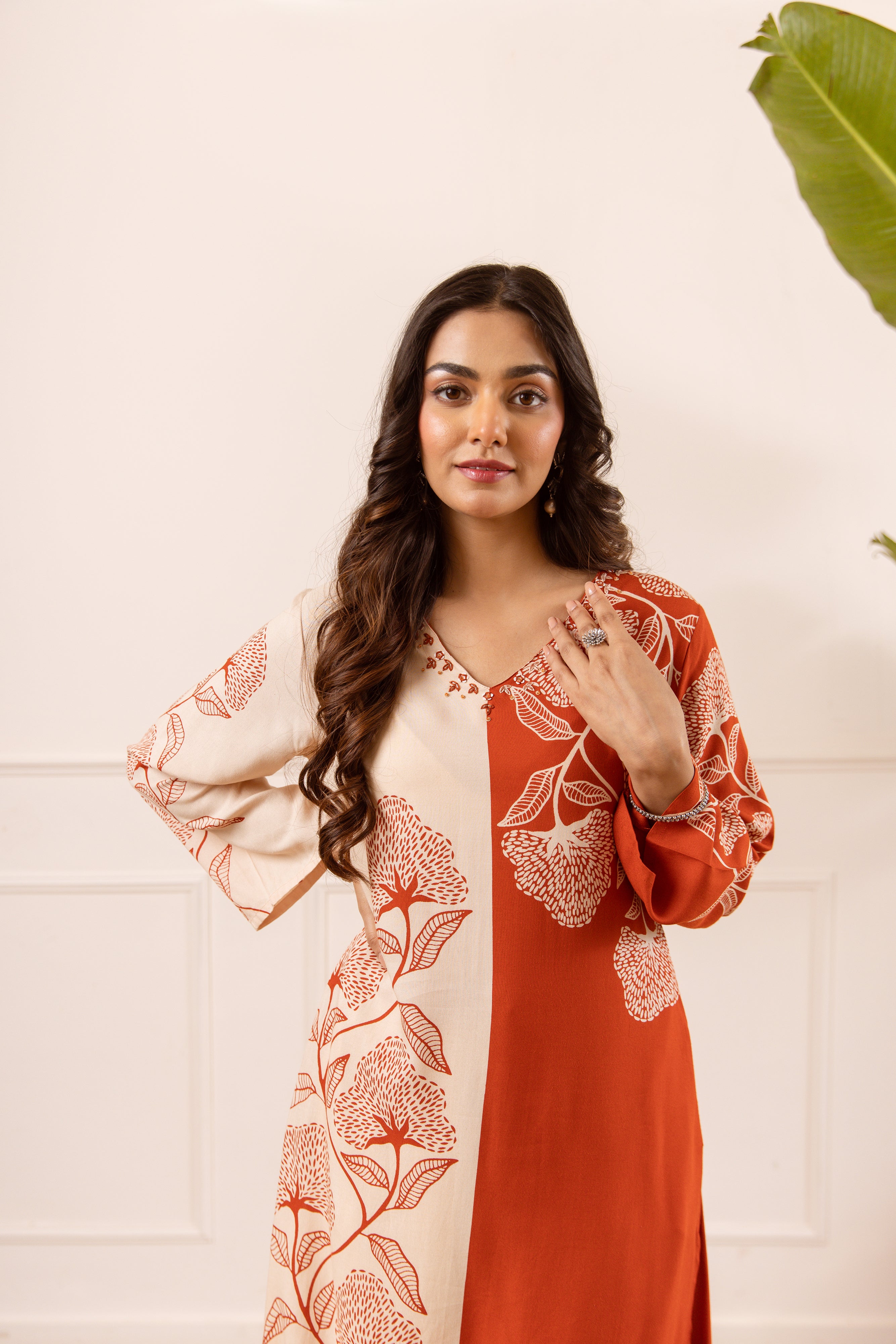 Vasanti German Reyon Printed Rust 2-Piece Set (Devri – D.No 21037)