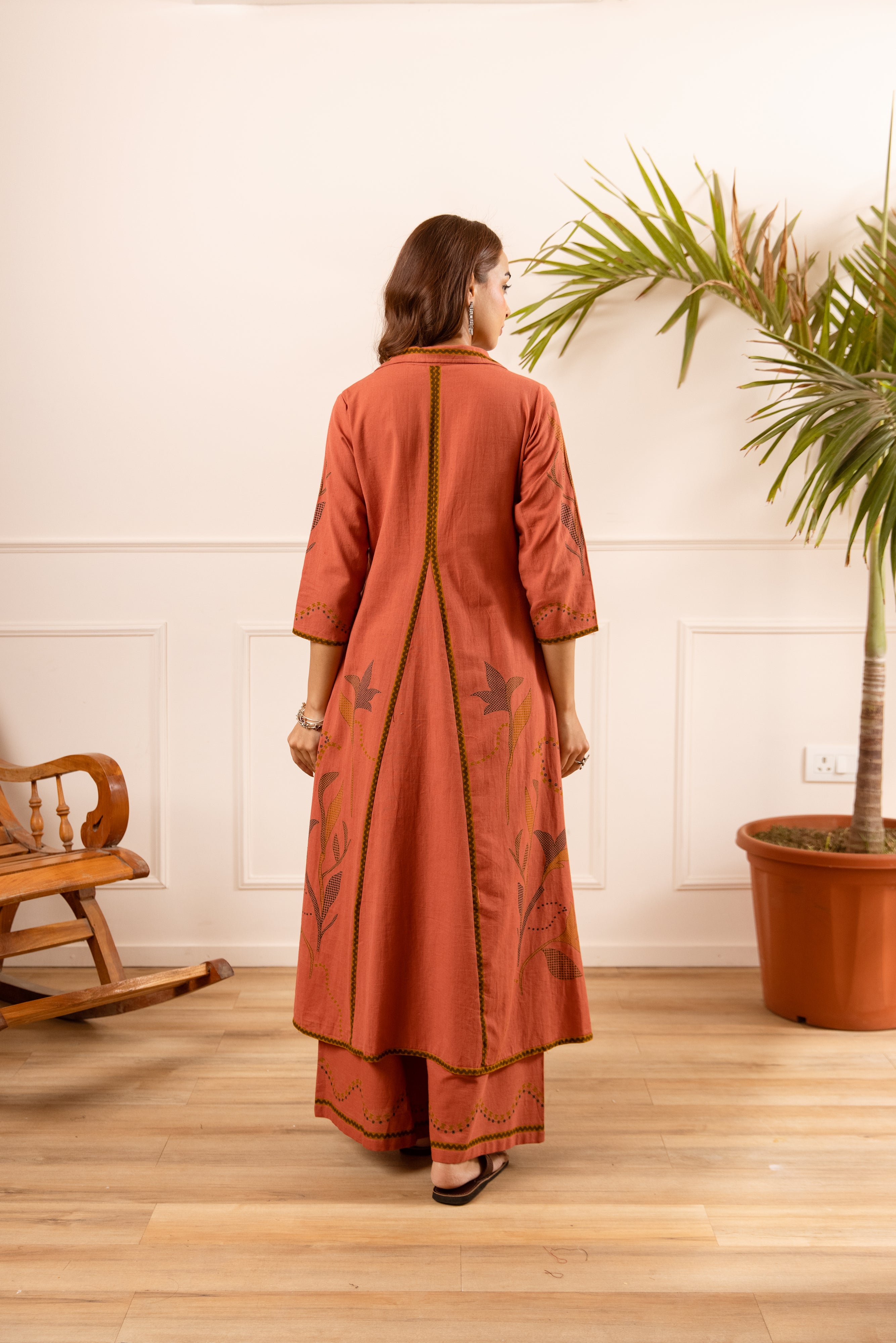 Inara Cotton Embroidered Terracotta 2-Piece Set (Devri – D.No 20091)