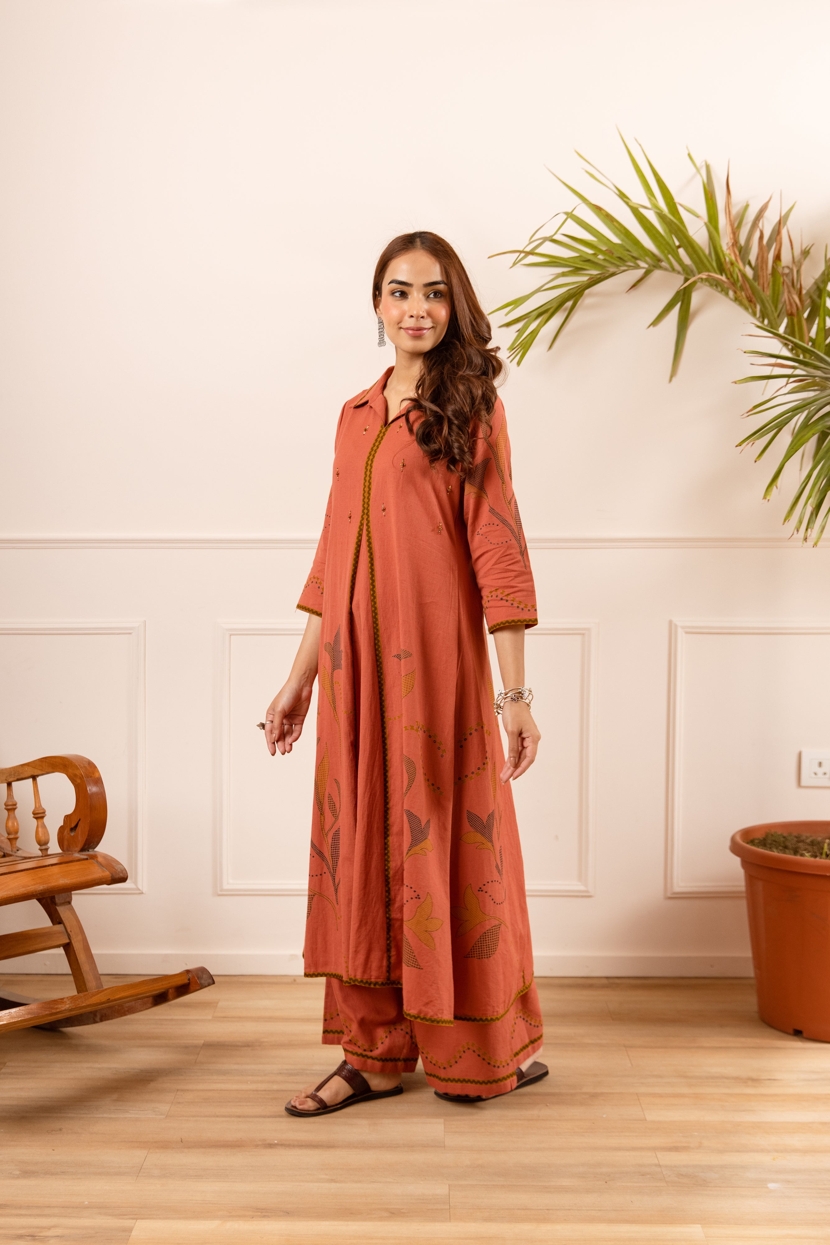 Inara Cotton Embroidered Terracotta 2-Piece Set (Devri – D.No 20091)