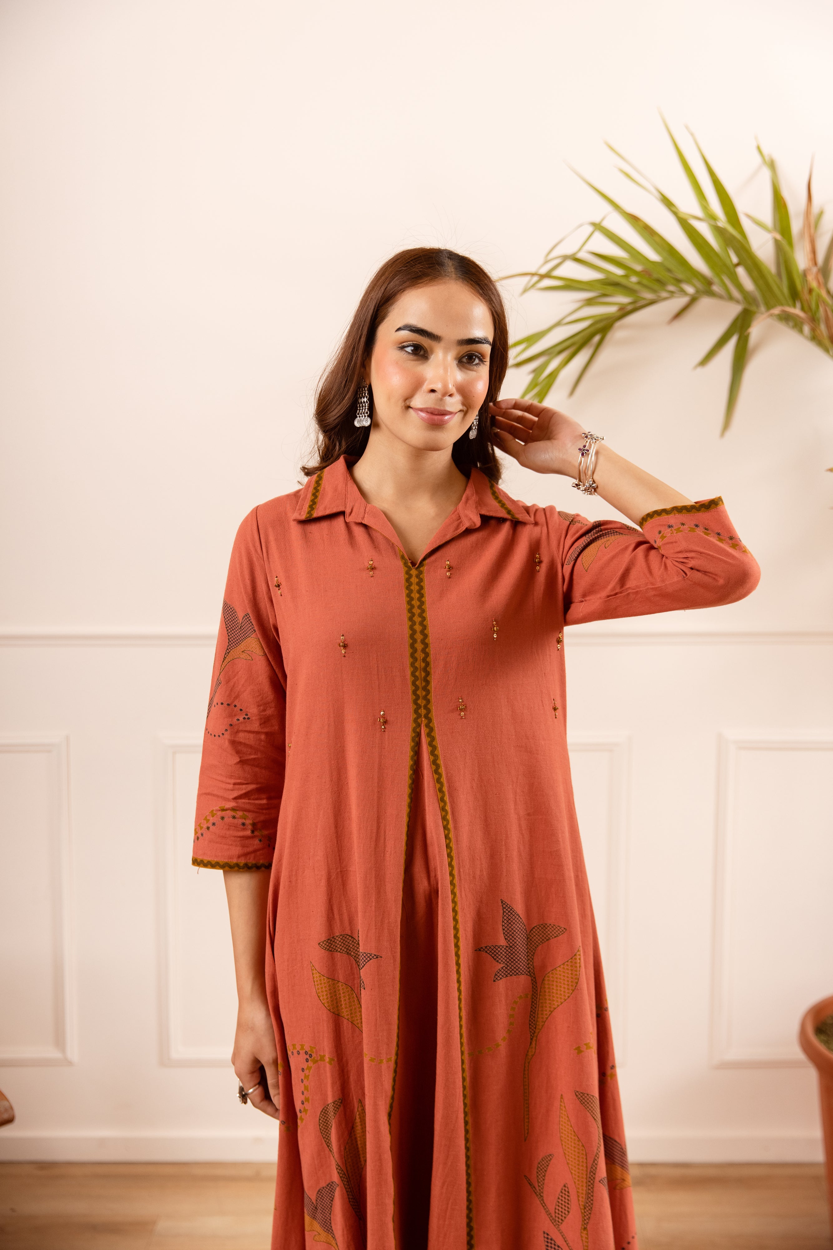 Inara Cotton Embroidered Terracotta 2-Piece Set (Devri – D.No 20091)
