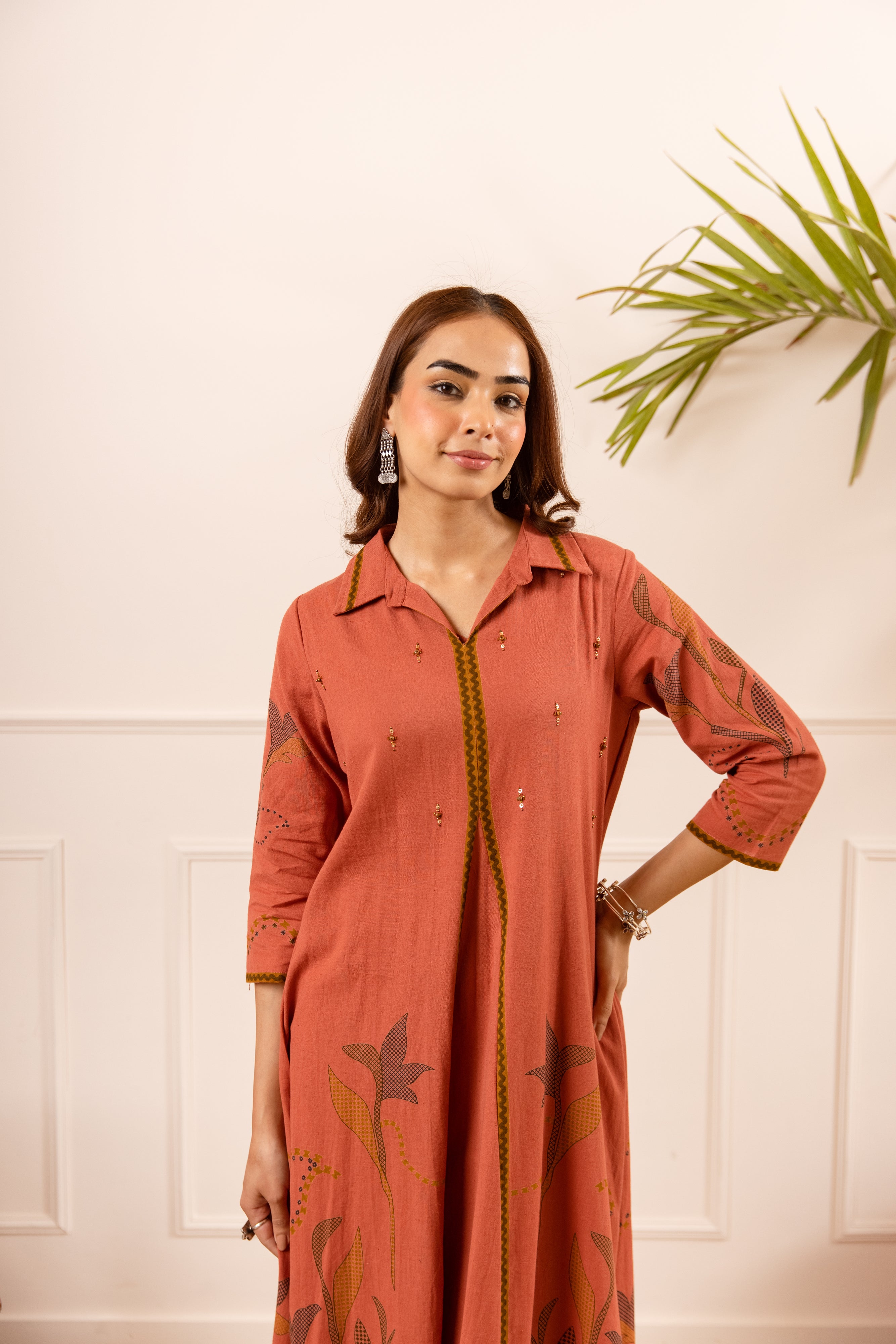 Inara Cotton Embroidered Terracotta 2-Piece Set (Devri – D.No 20091)