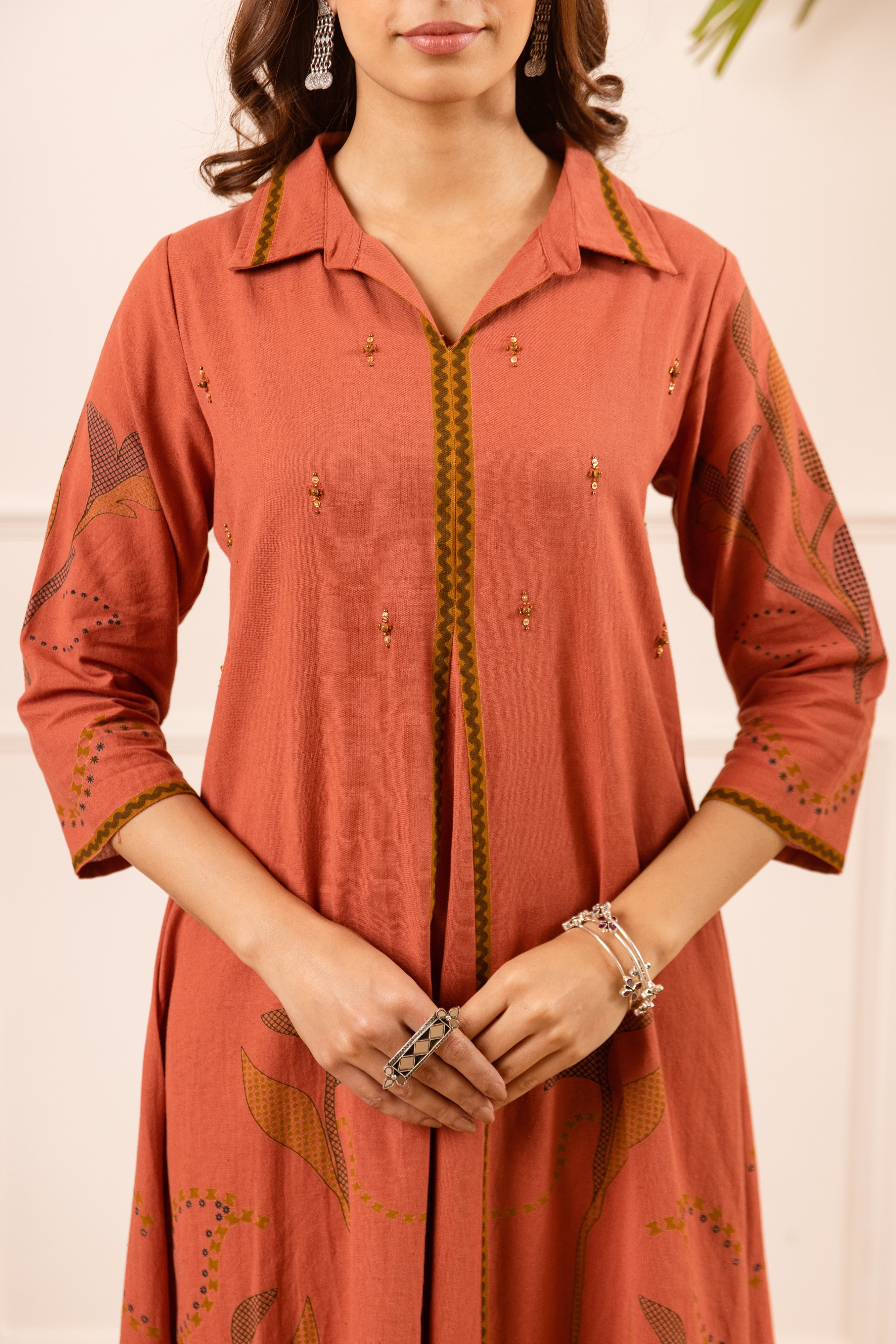 Inara Cotton Embroidered Terracotta 2-Piece Set (Devri – D.No 20091)