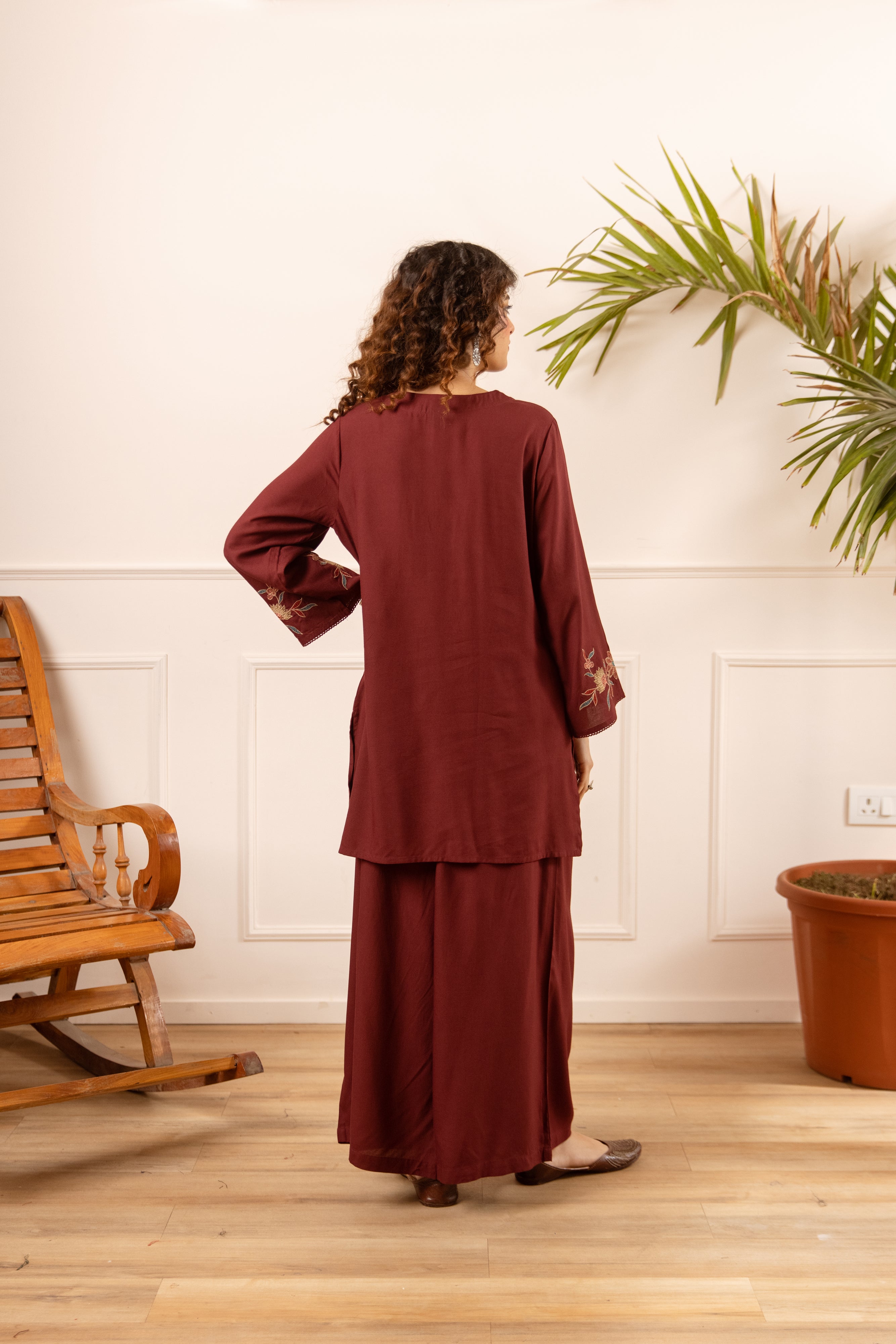 Ishani Cotton Embroidered Maroon 2-Piece Set (Devri – D.No 21004)