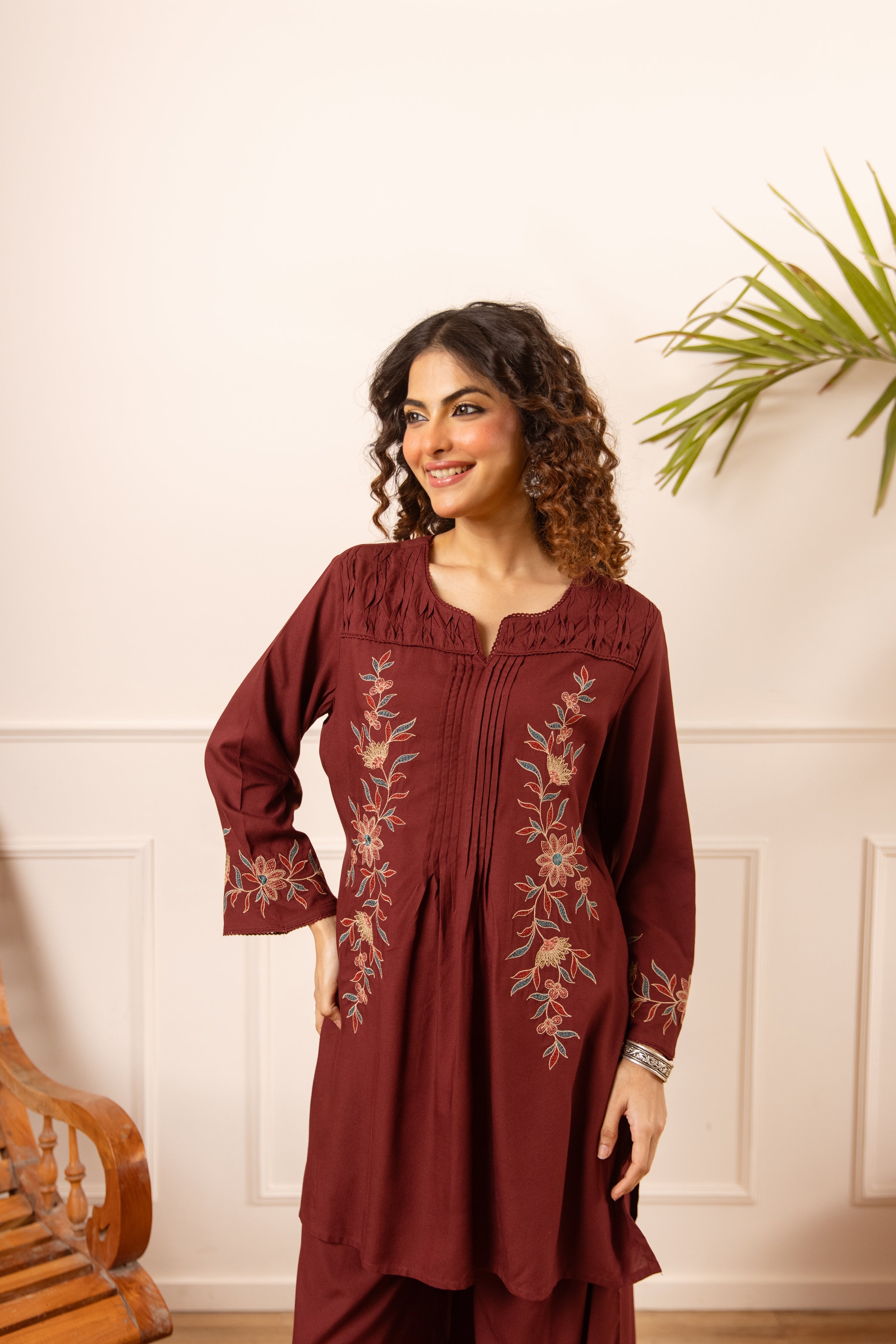 Ishani Cotton Embroidered Maroon 2-Piece Set (Devri – D.No 21004)