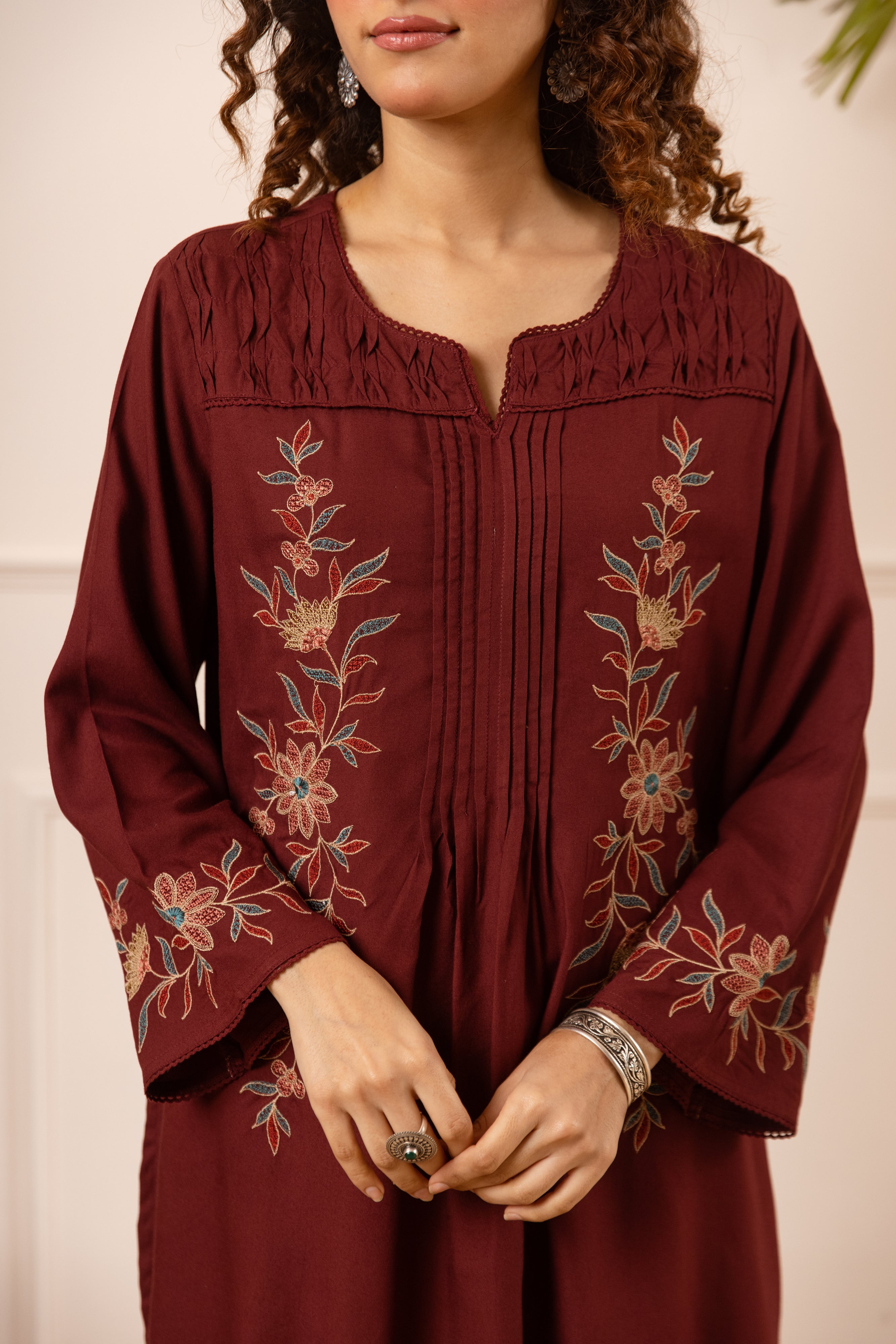 Ishani Cotton Embroidered Maroon 2-Piece Set (Devri – D.No 21004)