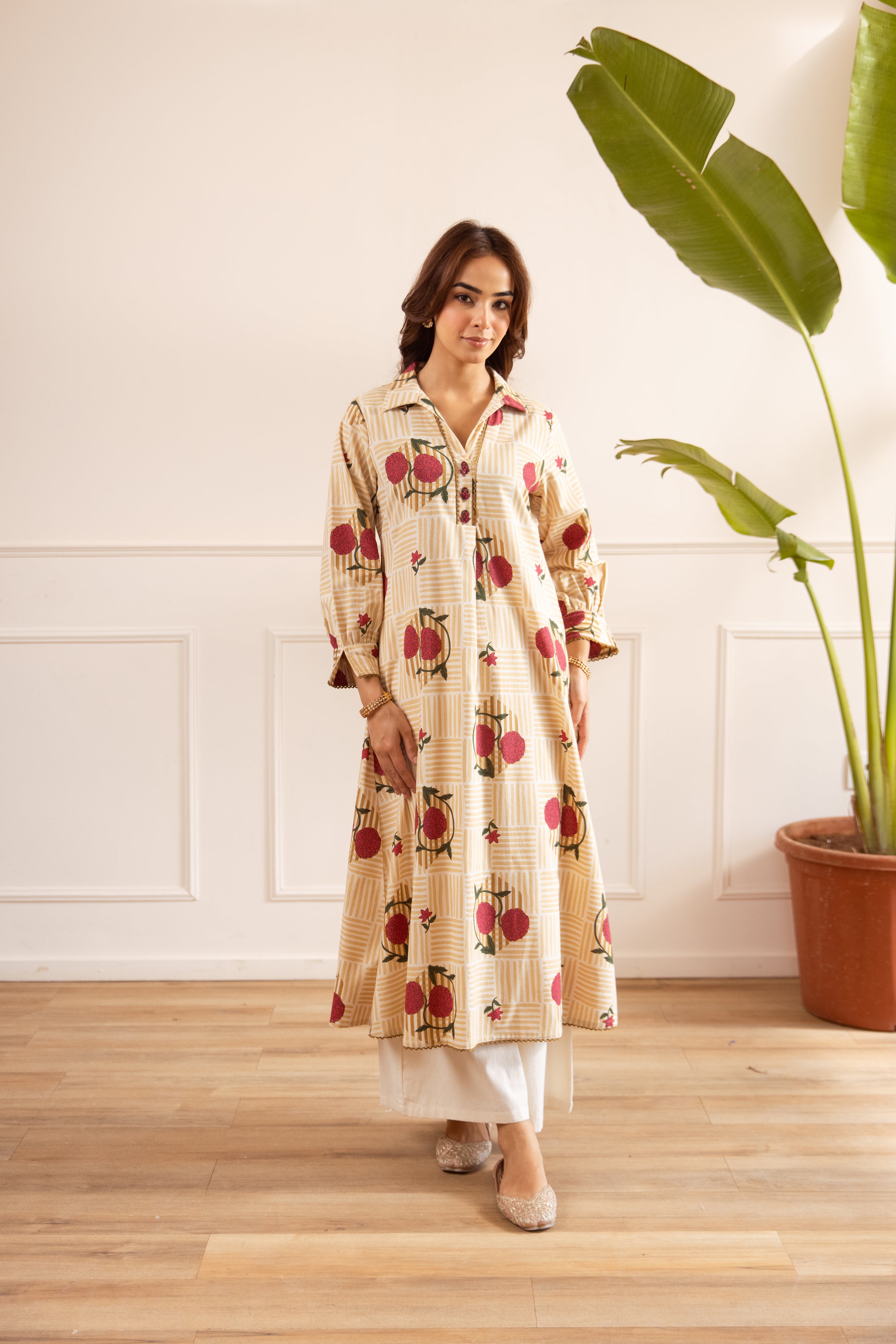 Gulnaar Pure cotton Printed Beige 3-Piece Set (Devri – D.No 21045)