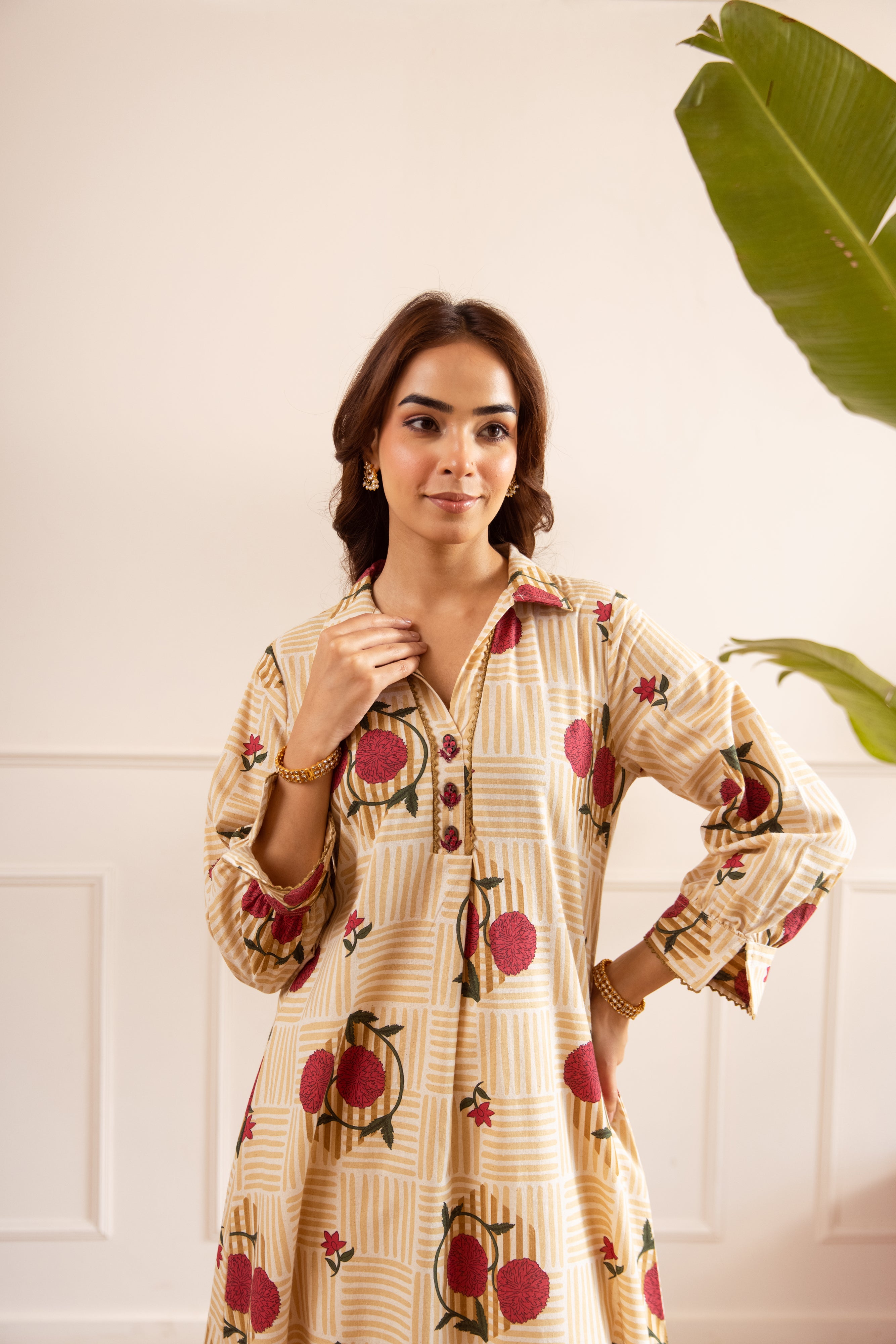 Gulnaar Pure cotton Printed Beige 3-Piece Set (Devri – D.No 21045)