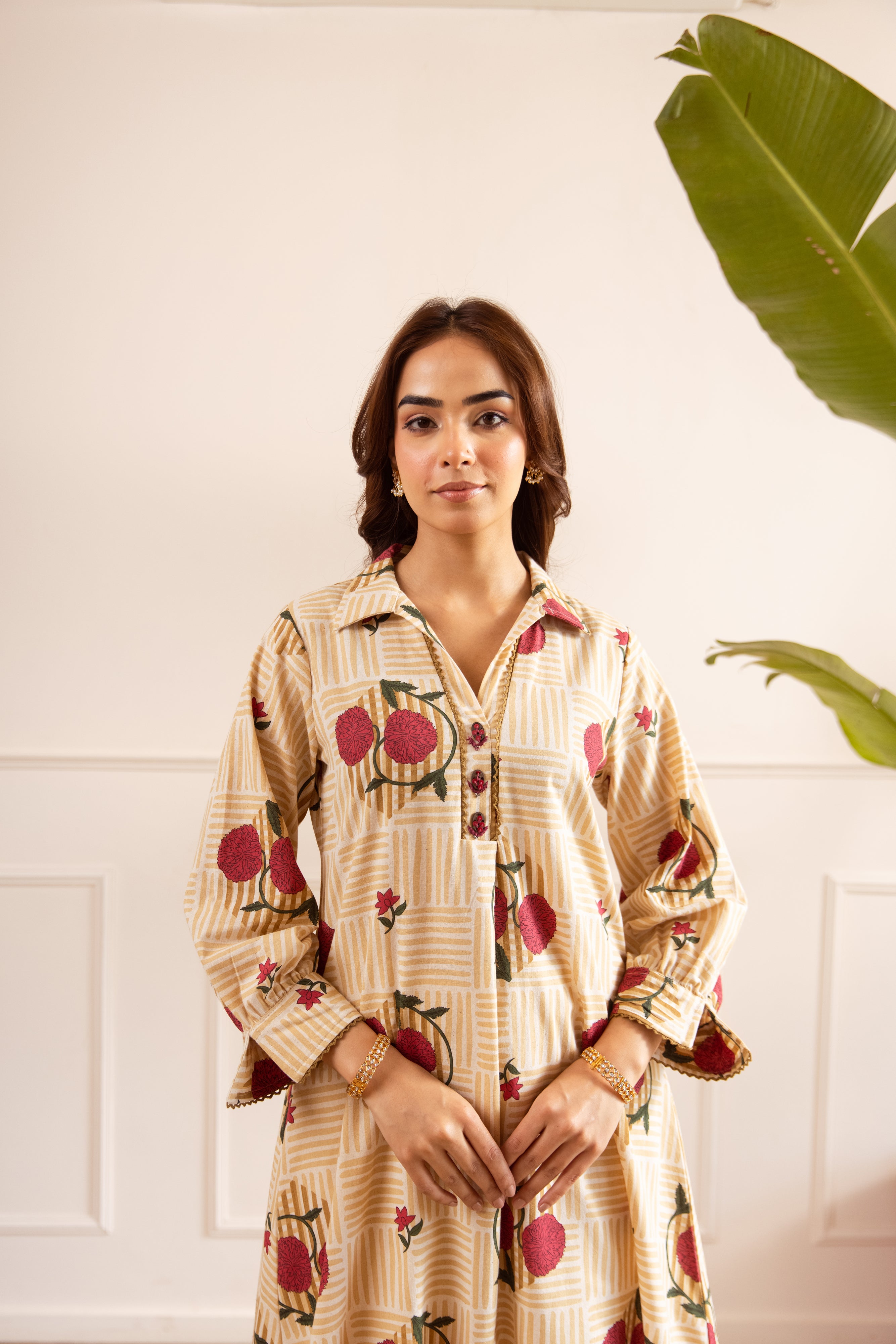 Gulnaar Pure cotton Printed Beige 3-Piece Set (Devri – D.No 21045)