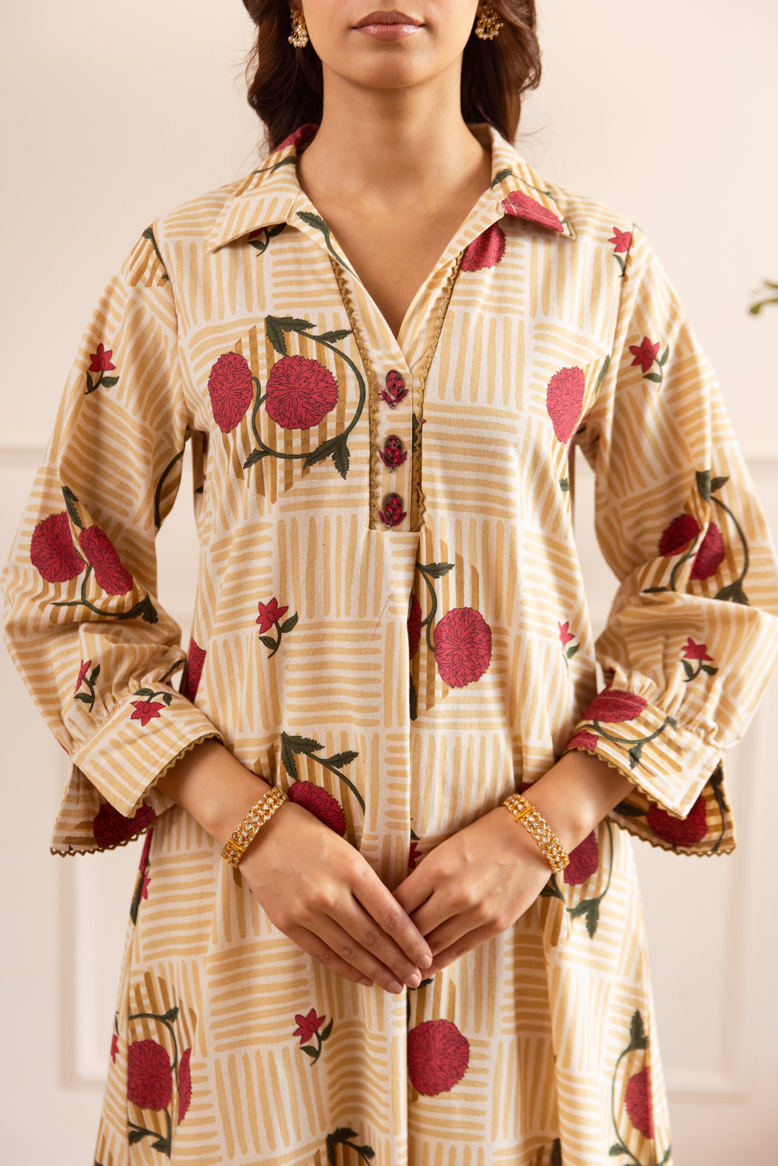 Gulnaar Pure cotton Printed Beige 3-Piece Set (Devri – D.No 21045)