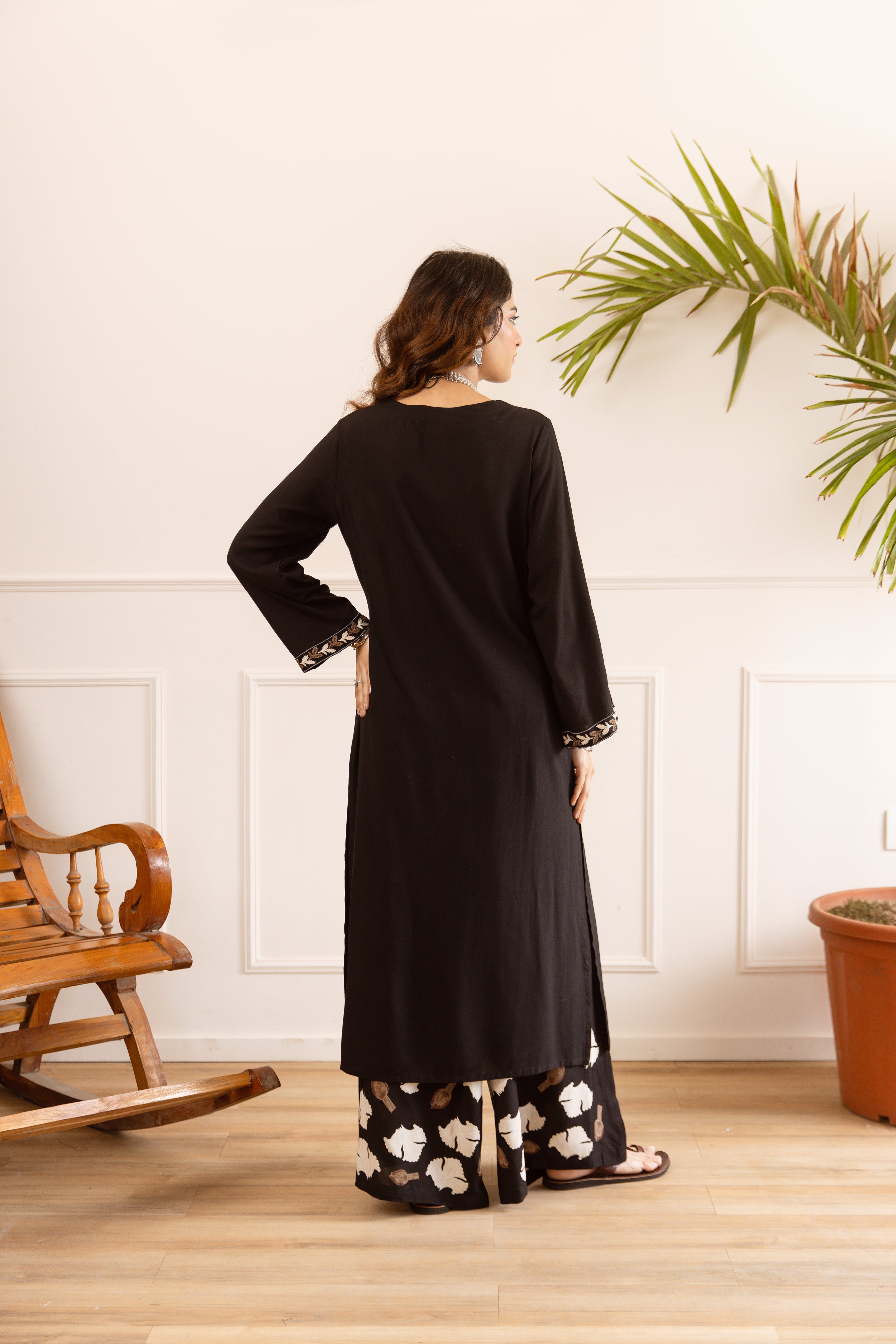 Gulnaar German Reyon Printed Black 2-Piece Set (Devri – D.No 21016)