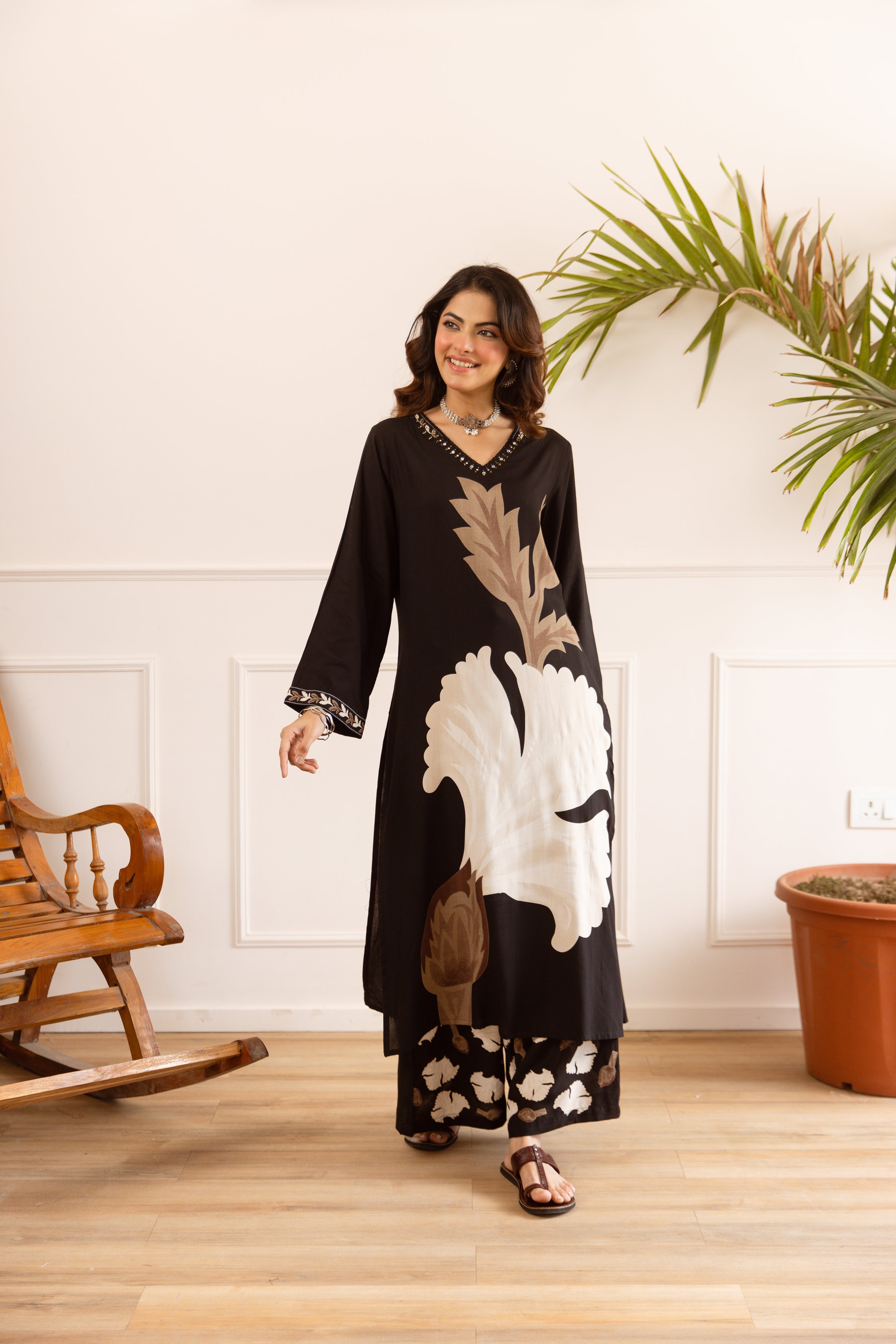 Gulnaar German Reyon Printed Black 2-Piece Set (Devri – D.No 21016)