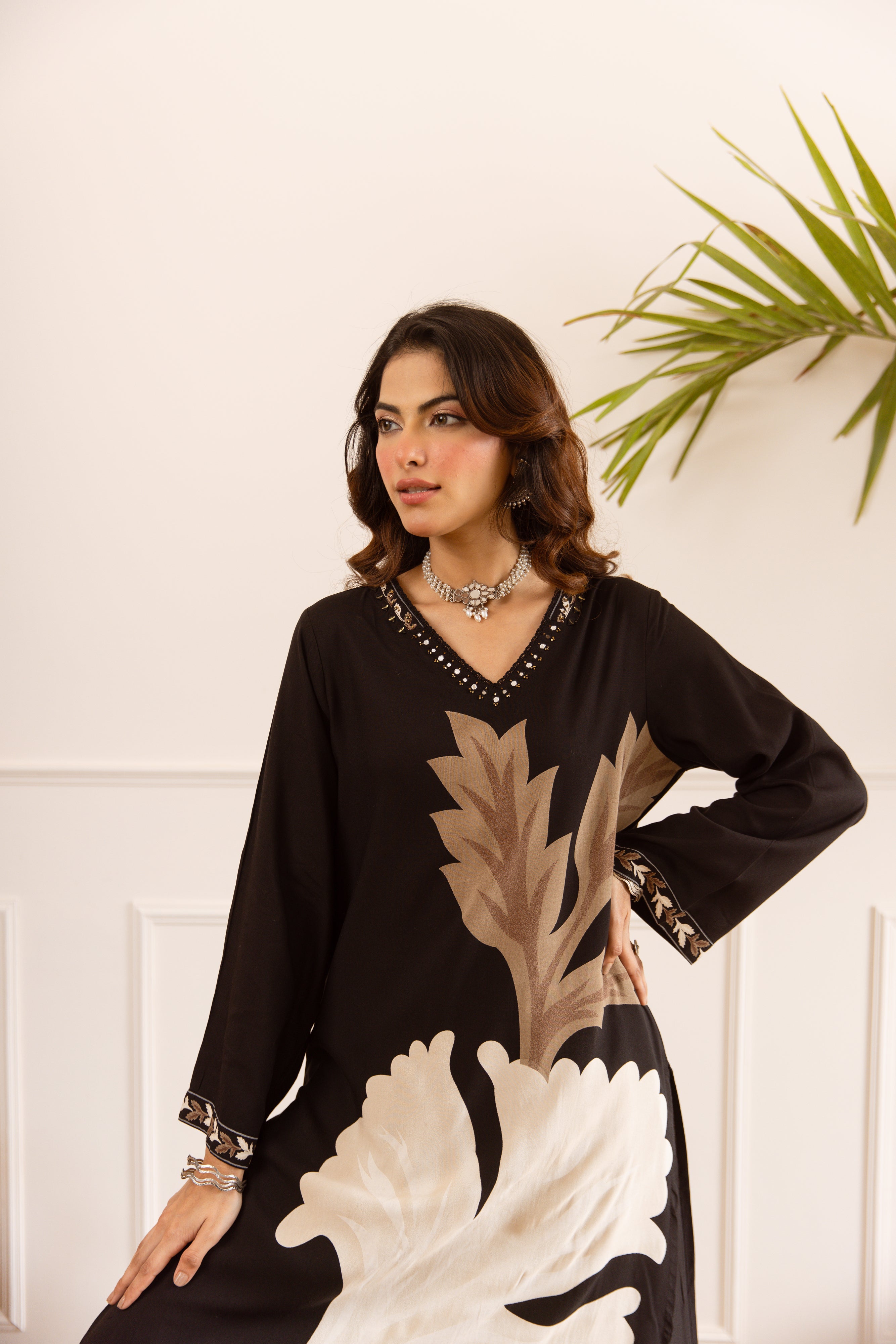 Gulnaar German Reyon Printed Black 2-Piece Set (Devri – D.No 21016)