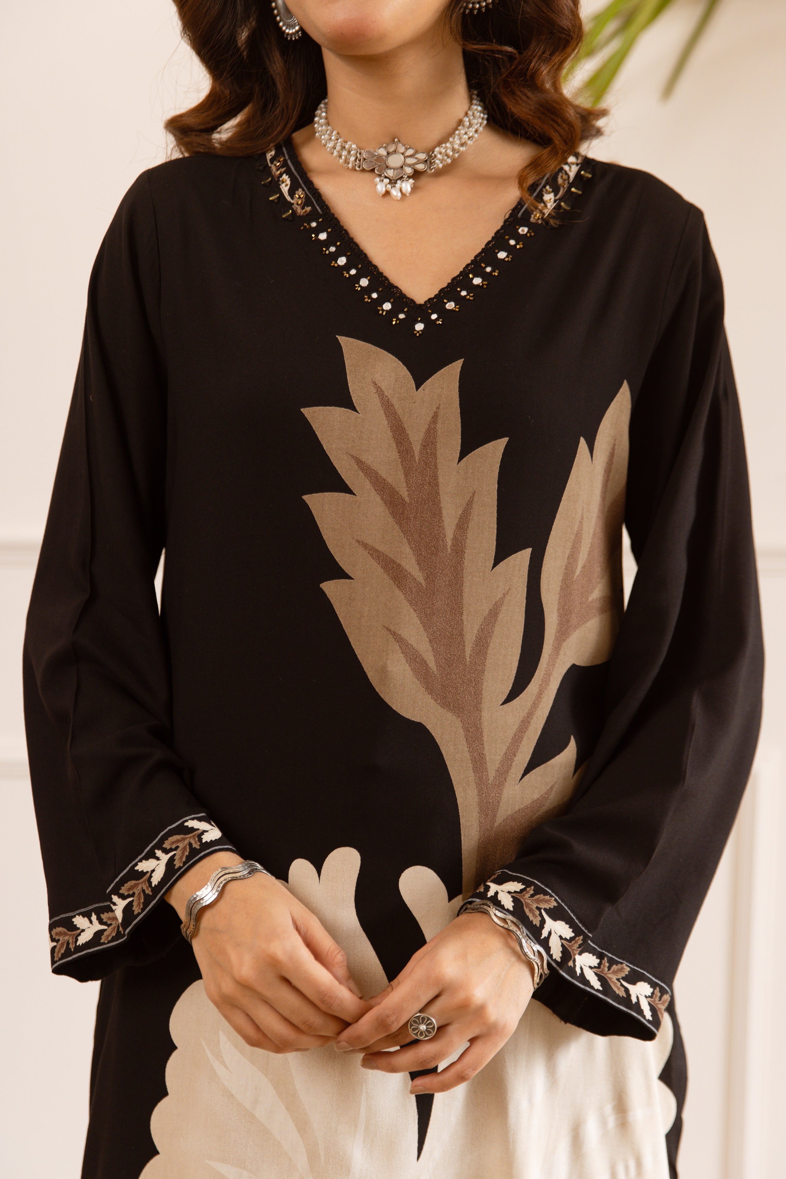 Gulnaar German Reyon Printed Black 2-Piece Set (Devri – D.No 21016)