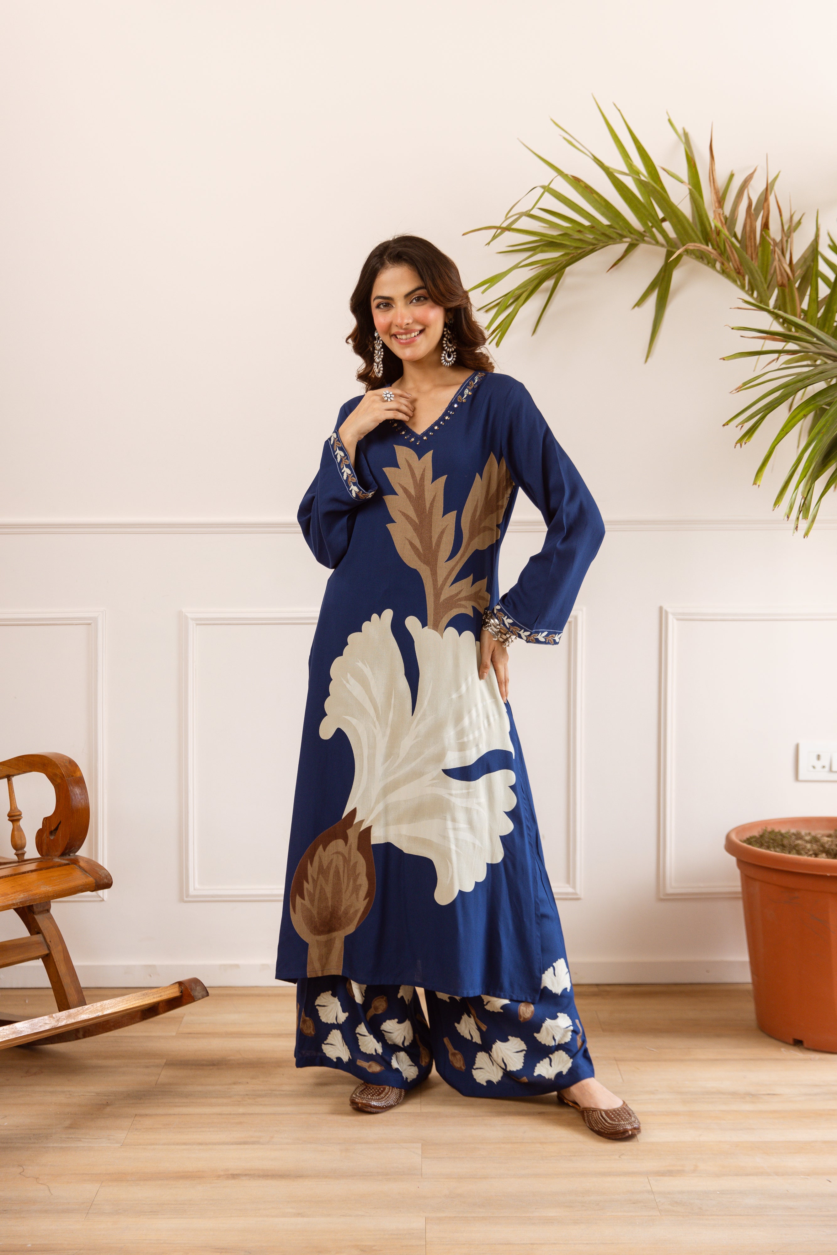 Vasanta German Reyon Printed Blue 2-Piece Set (Devri – D.No 21023)