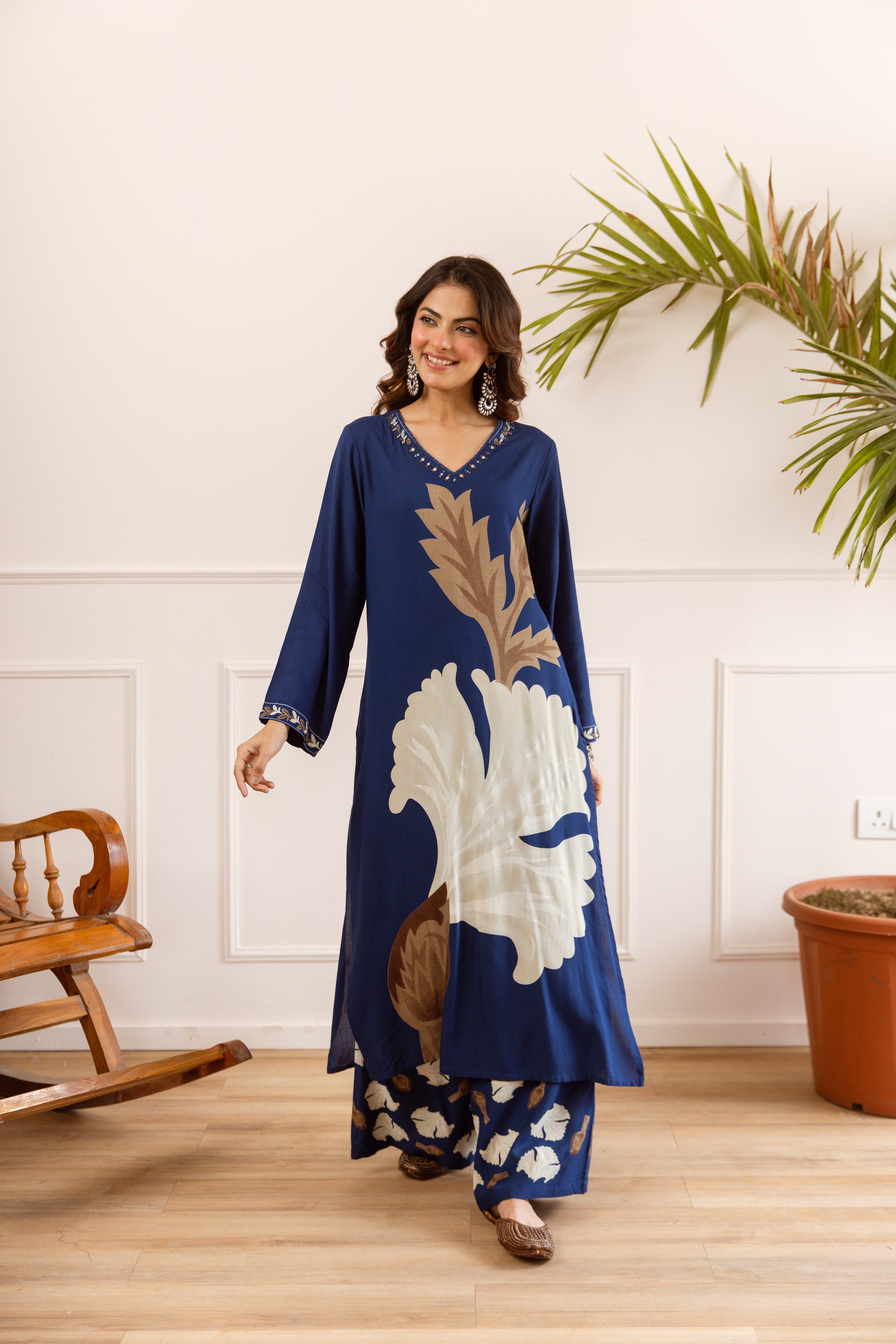 Vasanta German Reyon Printed Blue 2-Piece Set (Devri – D.No 21023)
