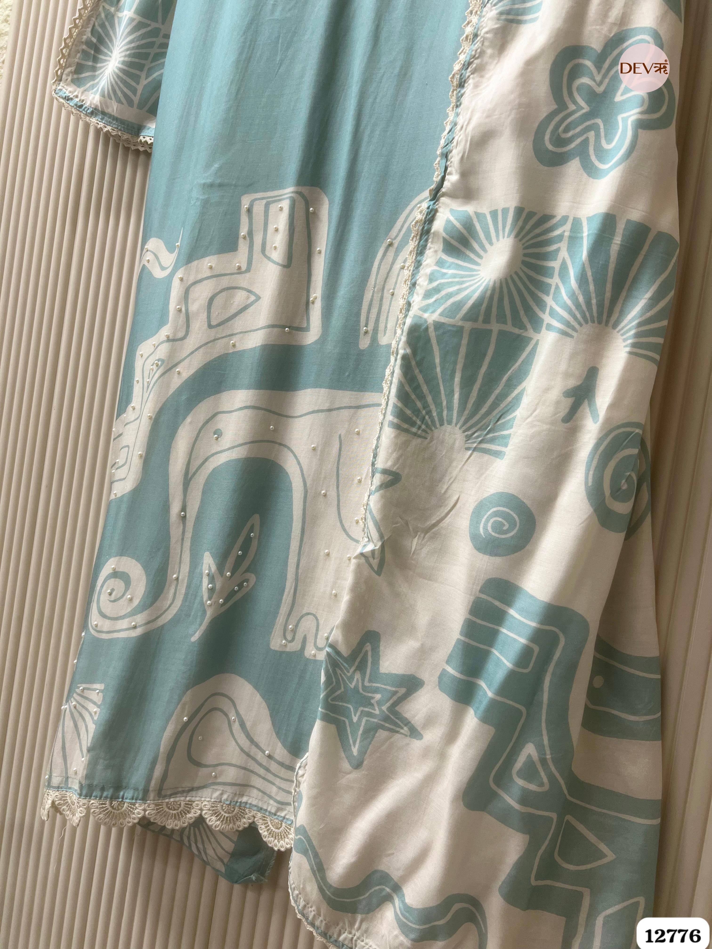 Sea Green Muslin Printed Unstitched 3-Piece Suit (Devri – D.No 12776)