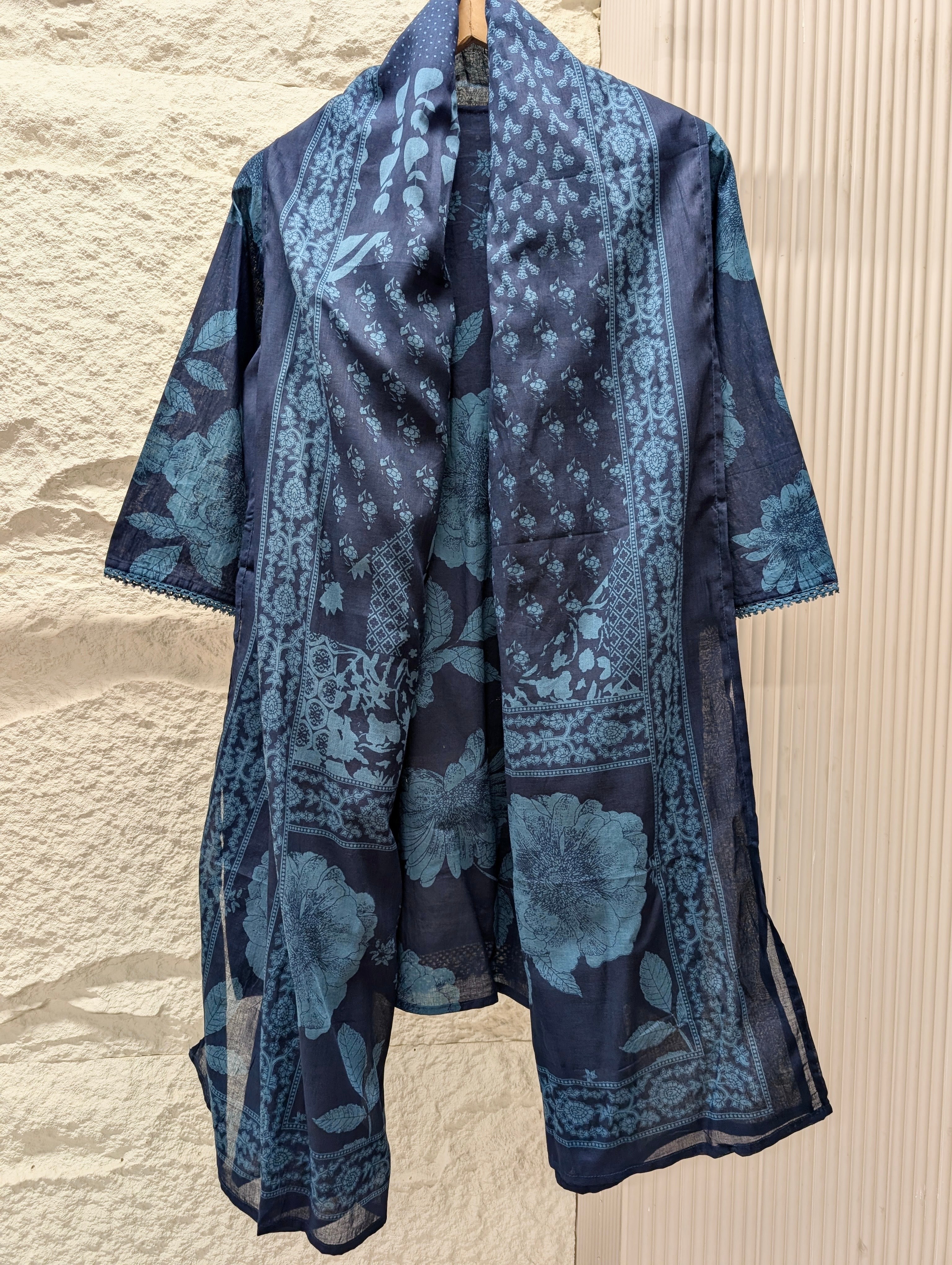 Mehrbano Pure Cotton Printed Navy Blue 3-Piece Set (Devri – D.No 21091)
