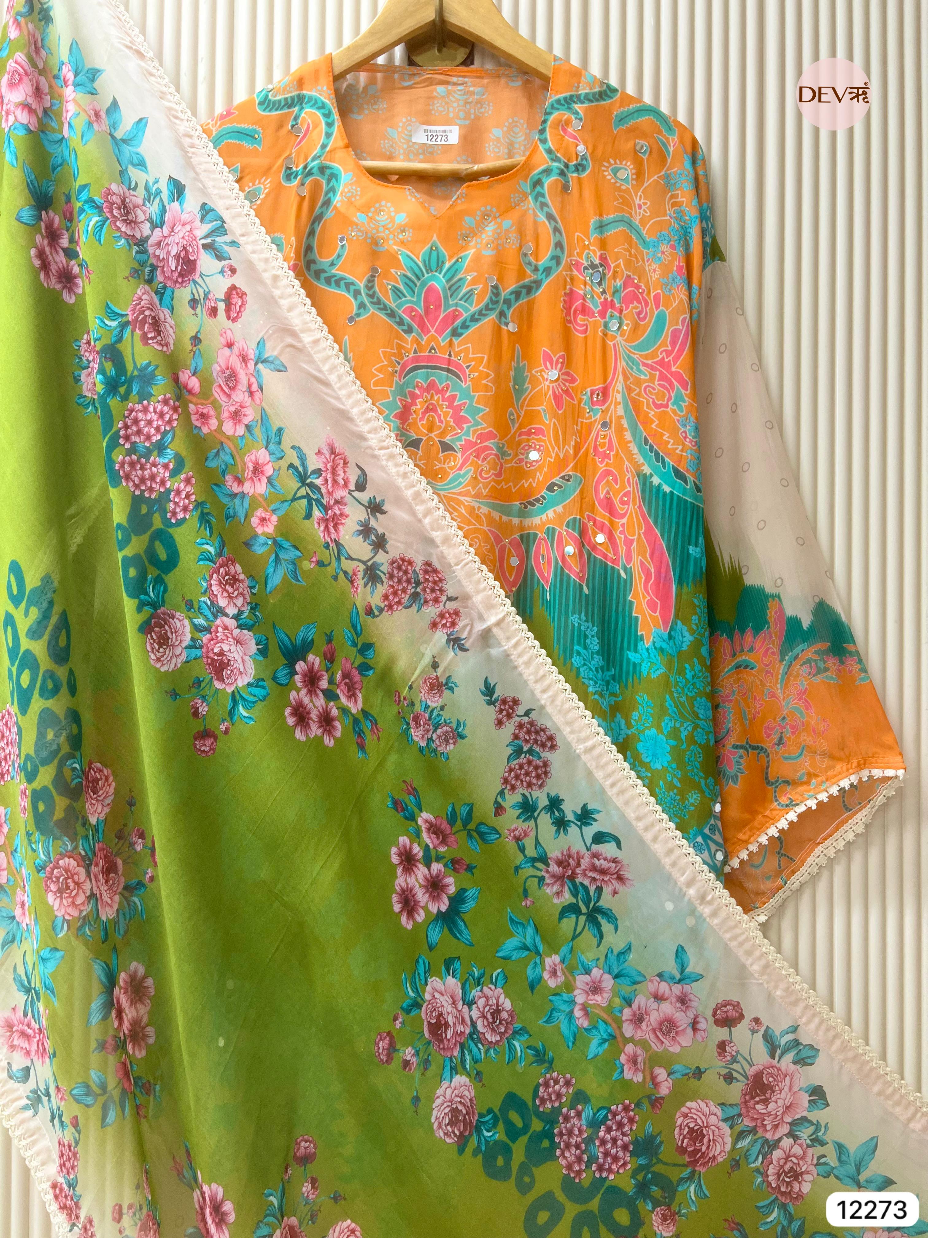 Multicolour Organza Printed Unstitched 3-Piece Suit (Devri – D.No 12273)