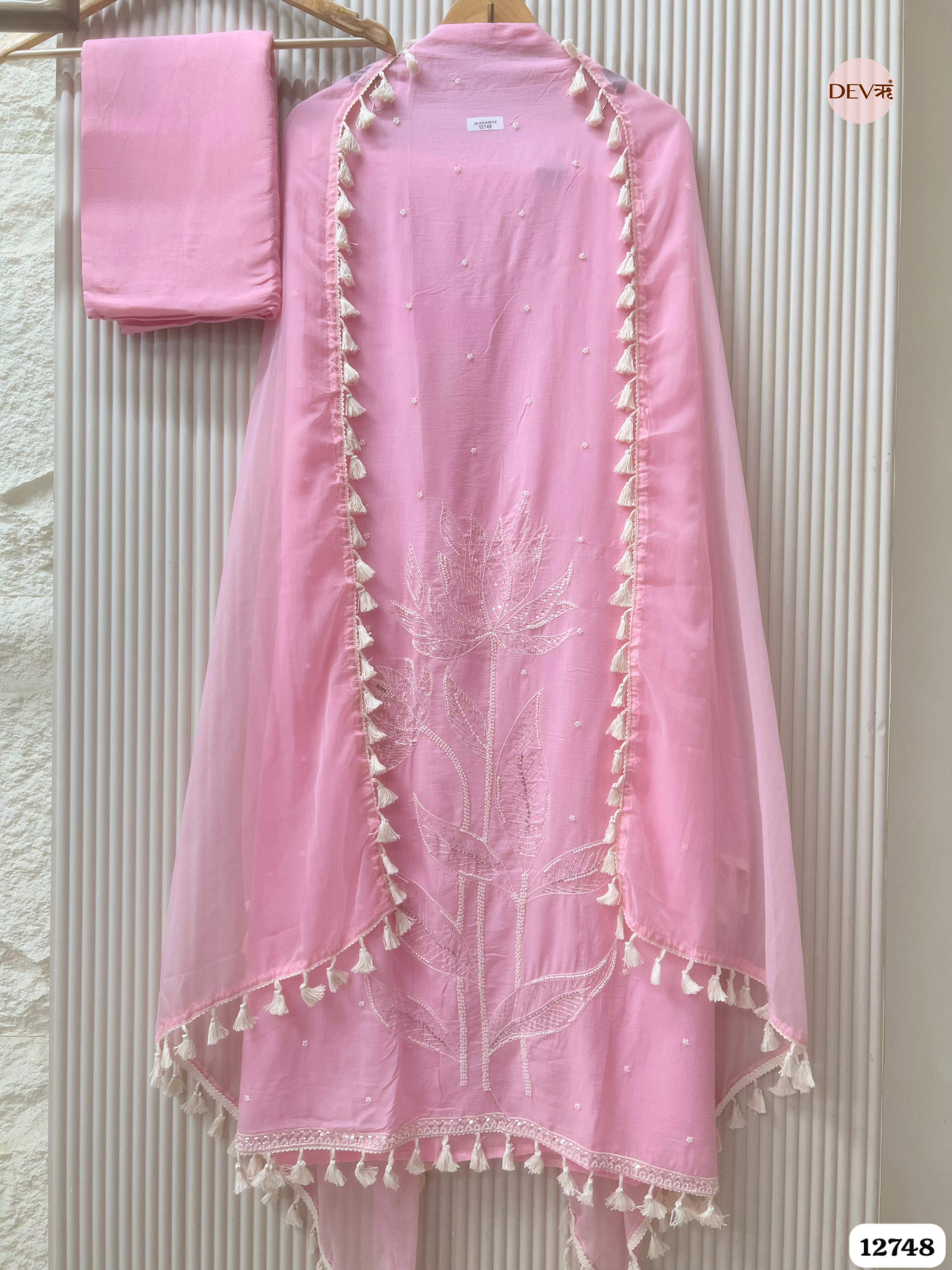 Pink Mul Cotton Embroidered Unstitched 3-Piece Suit (Devri – D.No 12748)