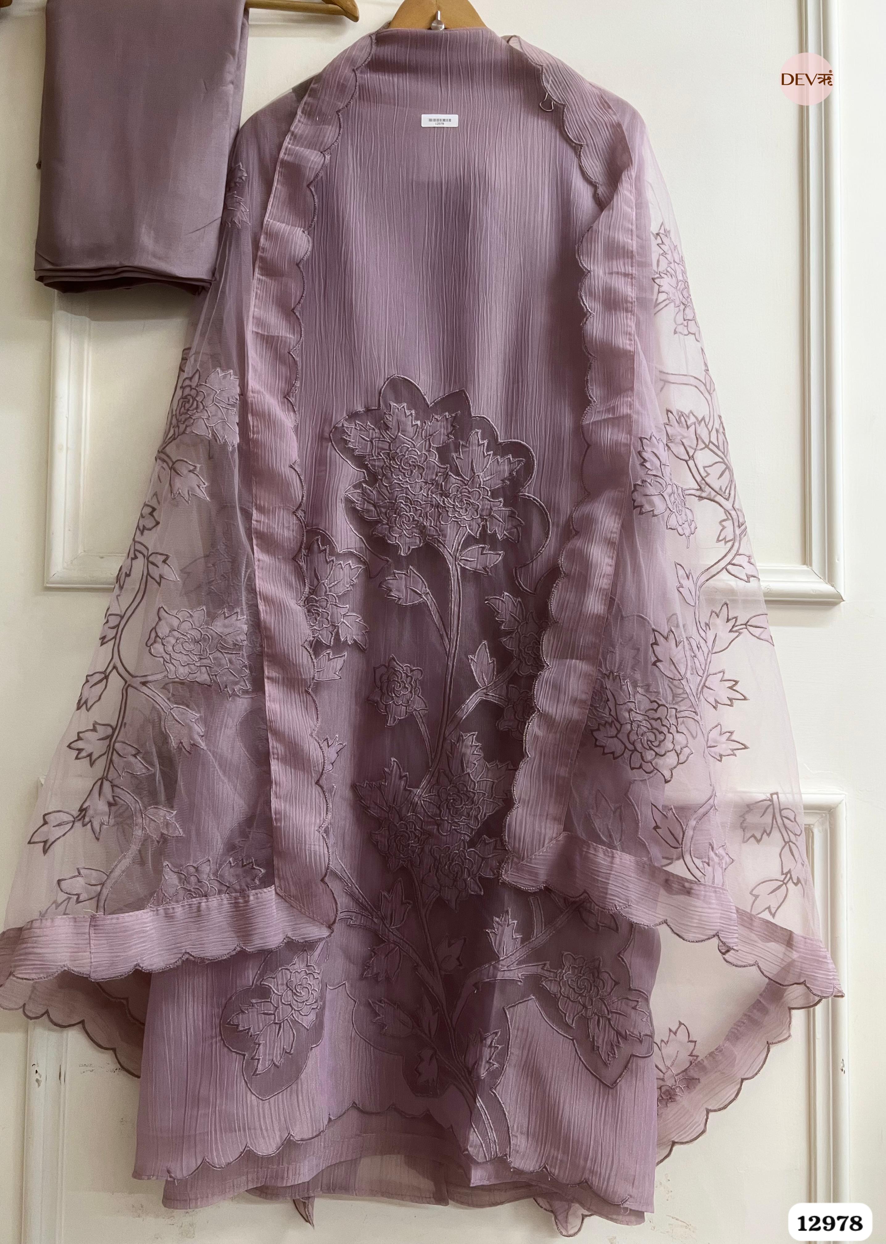 Mauve Tissue Crush Embroidered Unstitched 3-Piece Suit (Devri – D.No 12978)