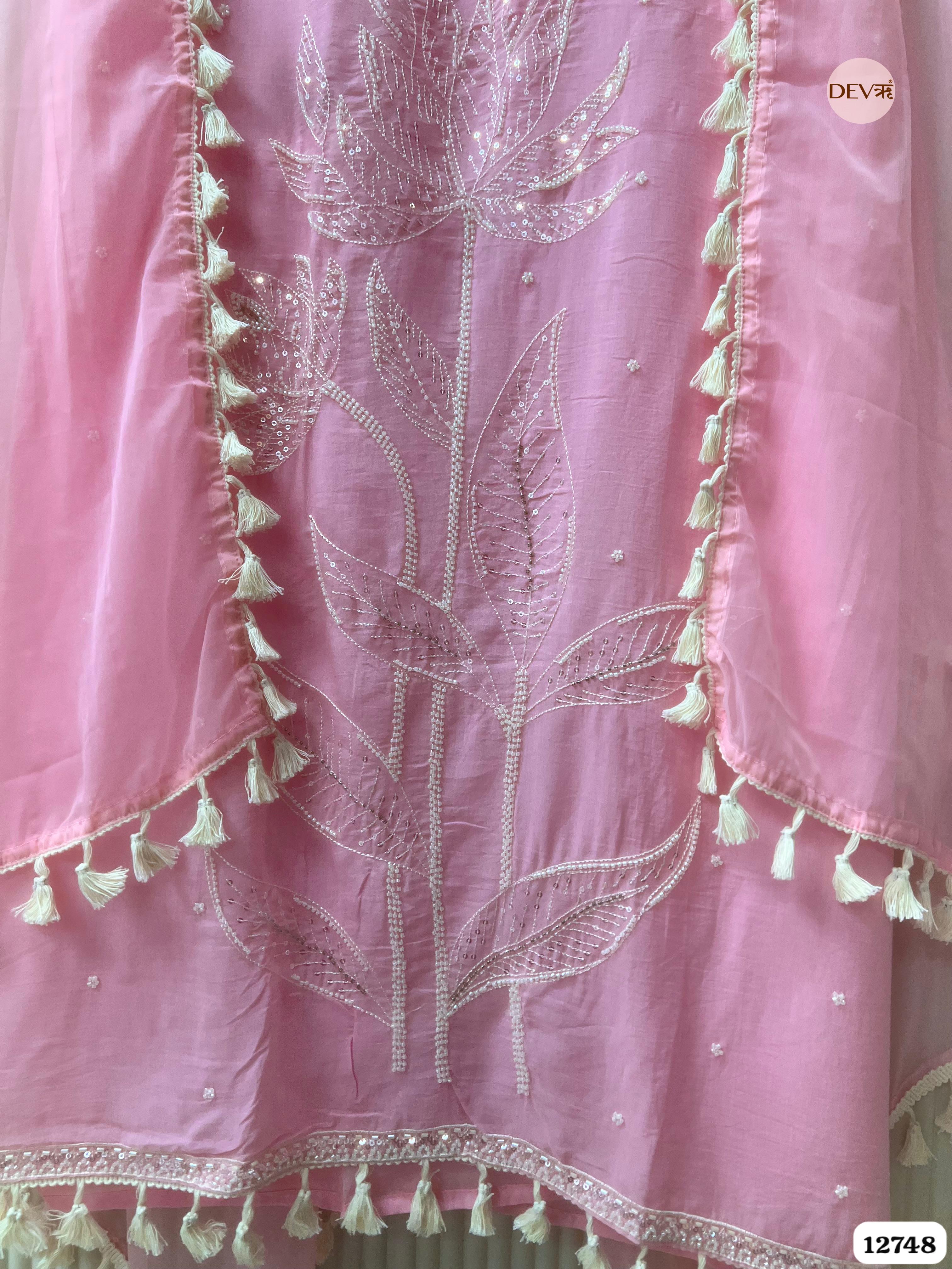 Pink Mul Cotton Embroidered Unstitched 3-Piece Suit (Devri – D.No 12748)