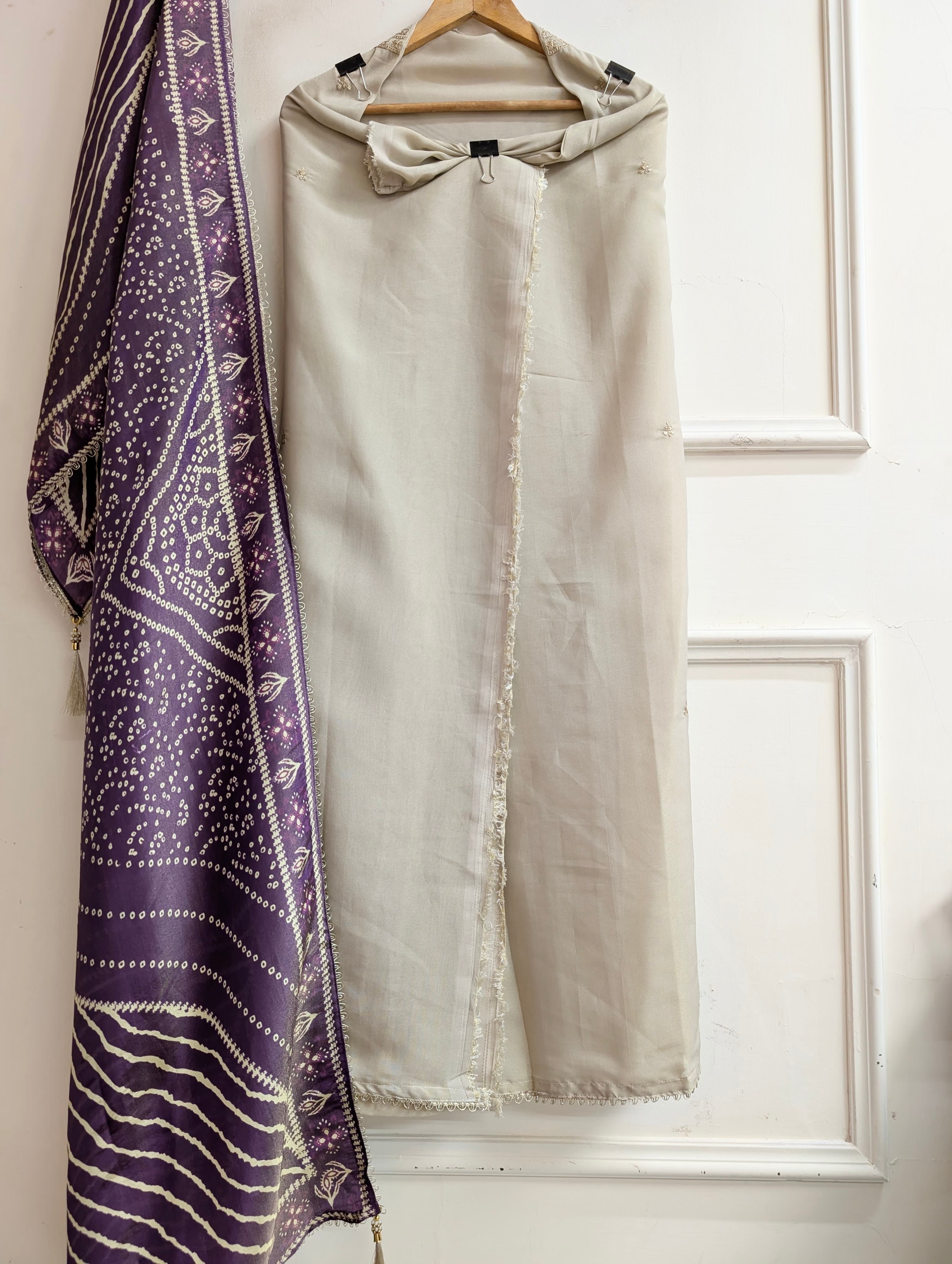 Beige Tissue Silk Embroidered Unstitched 3-Piece Suit (Devri – D.No 13737)