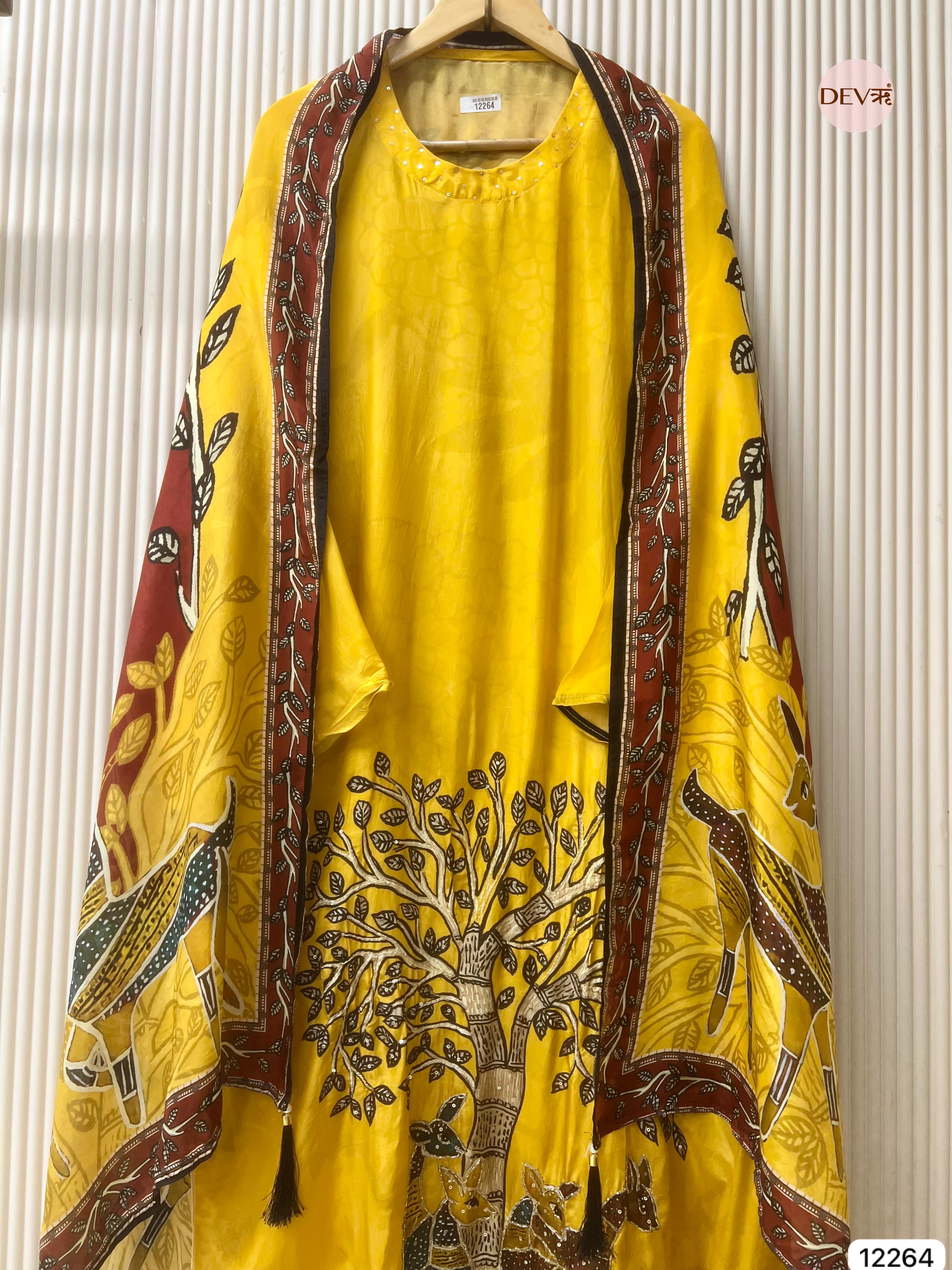 Yellow Tissue Glass Printed Unstitched 3-Piece Suit (Devri – D.No 12264)