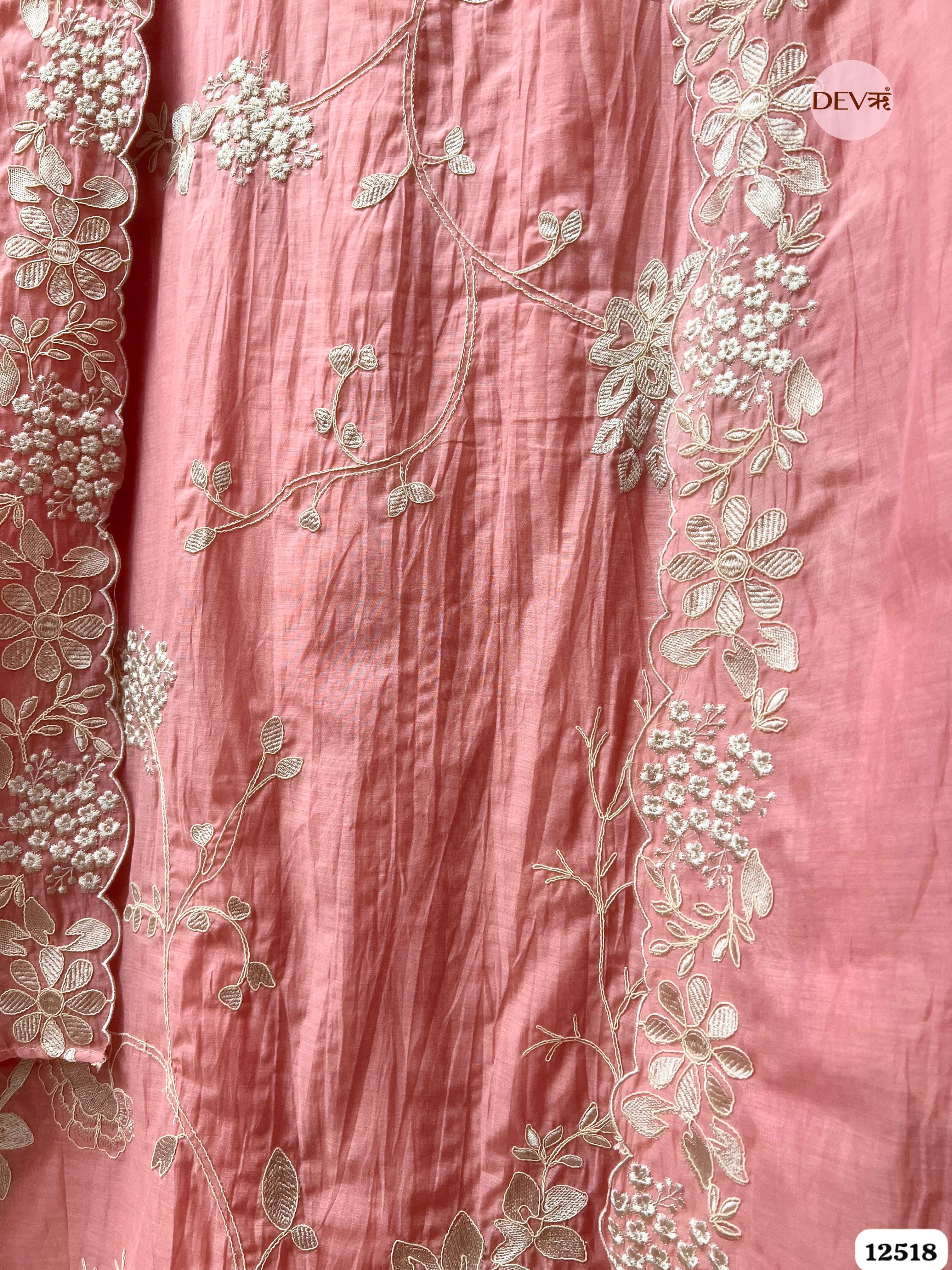 Pink Mul Cotton Embroidered Unstitched 3-Piece Suit (Devri – D.No 12518)