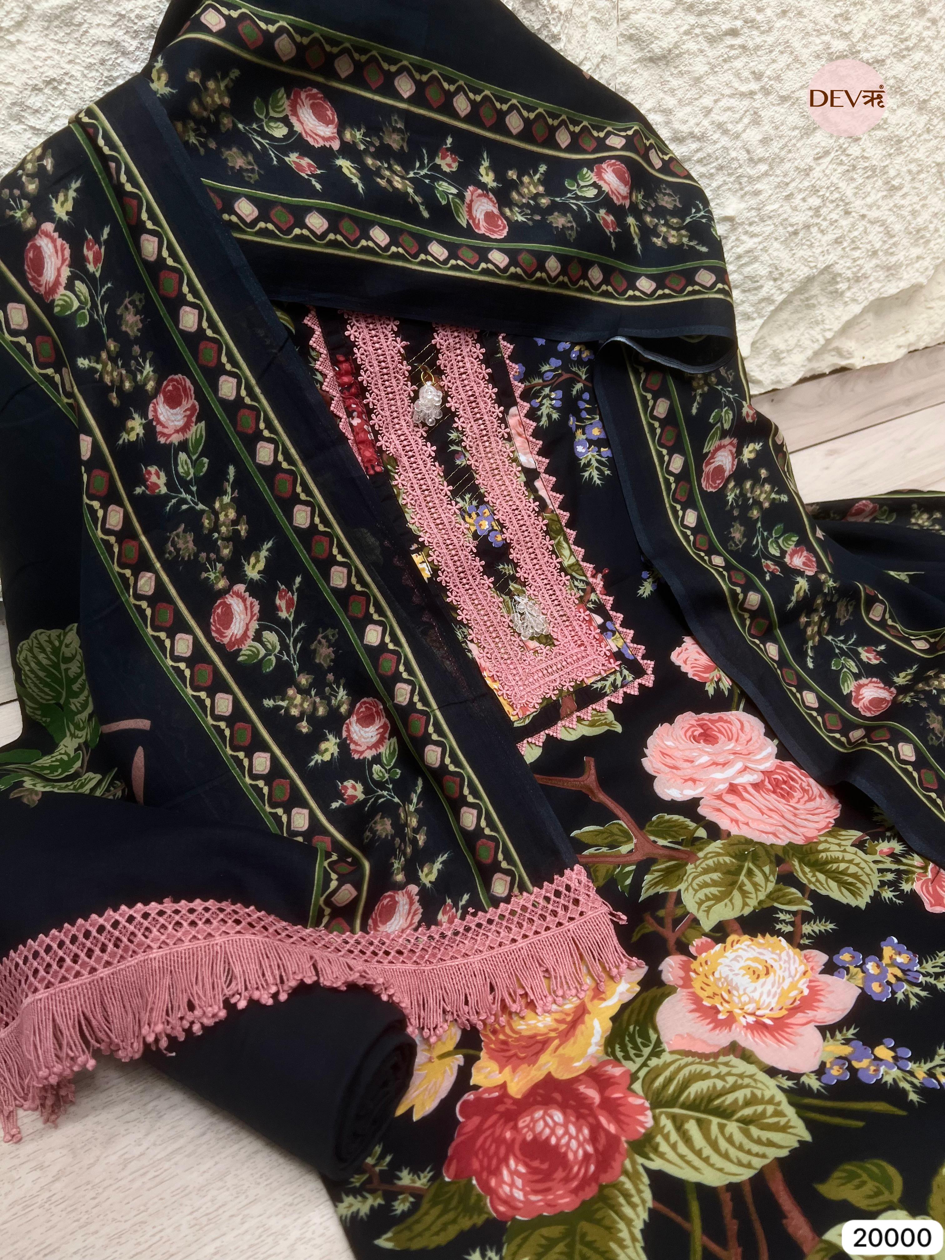 Floral Bloom Pure Cotton Printed Unstitched 3-Piece Suit (Devri – D.No 20000 )