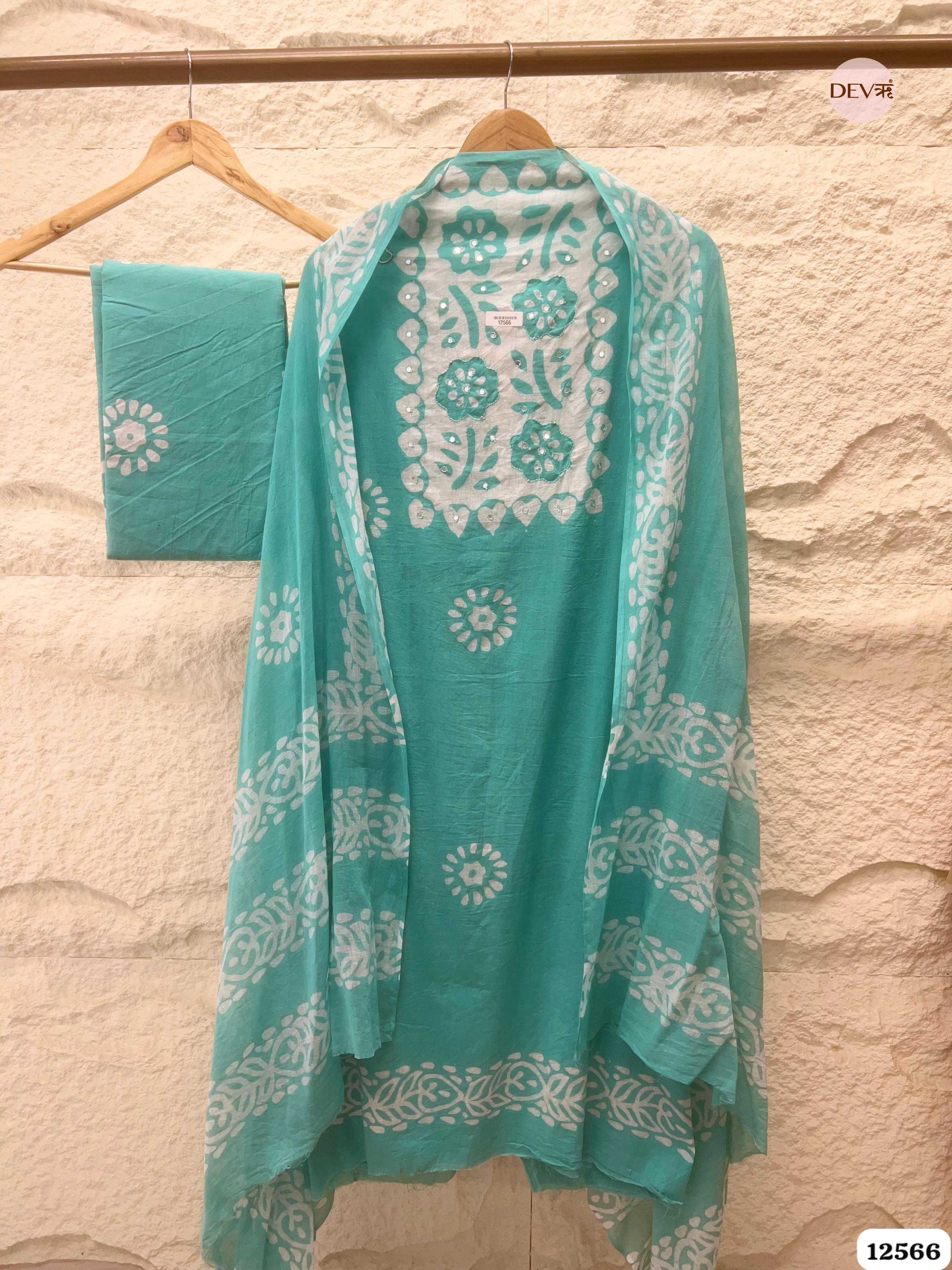Sea Green Cotton Printed Unstitched 3-Piece Suit (Devri – D.No 12566)