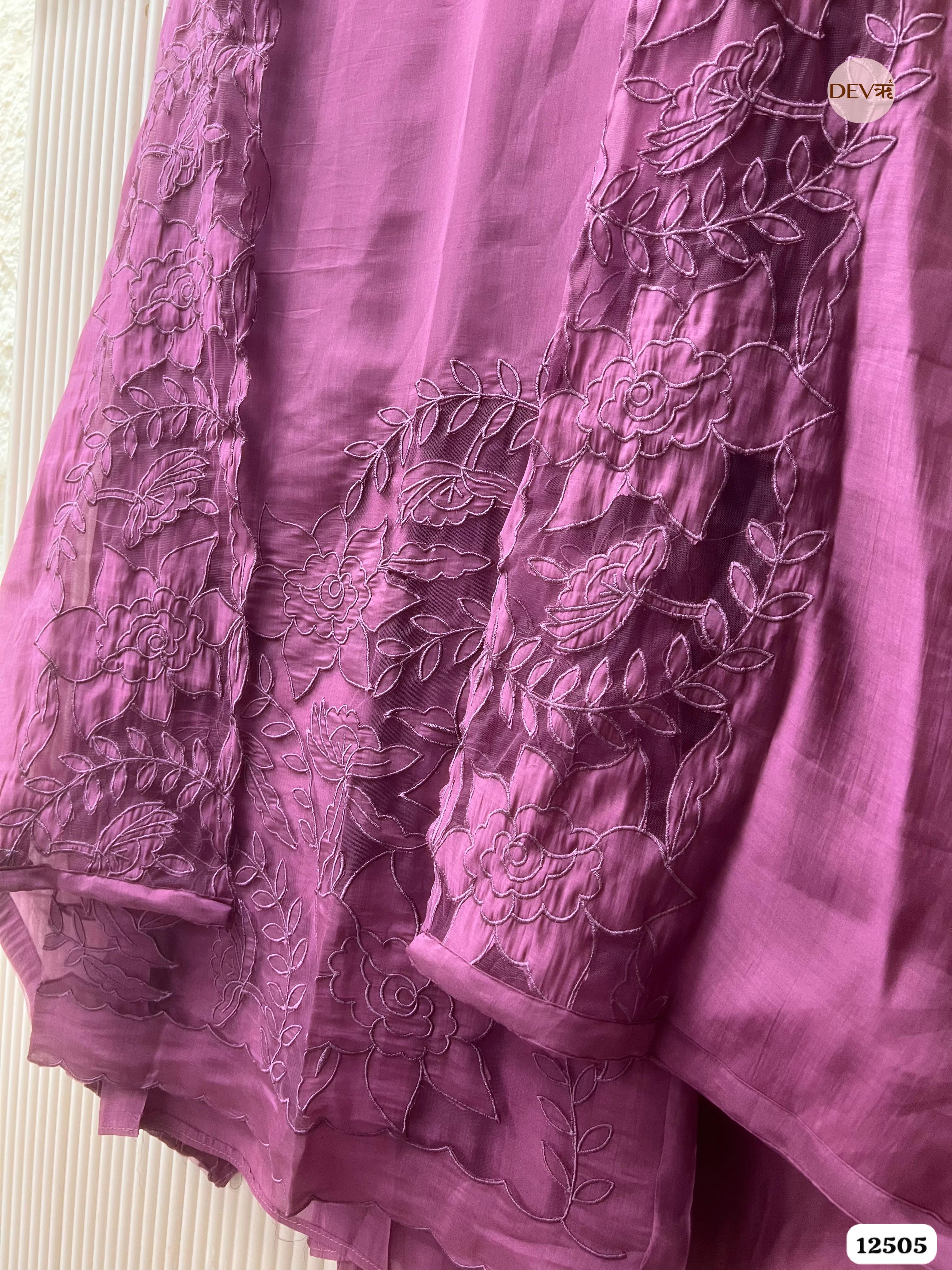 Deep Plum Modal Silk Embroidered Unstitched 3-Piece Suit (Devri – D.No 12505)