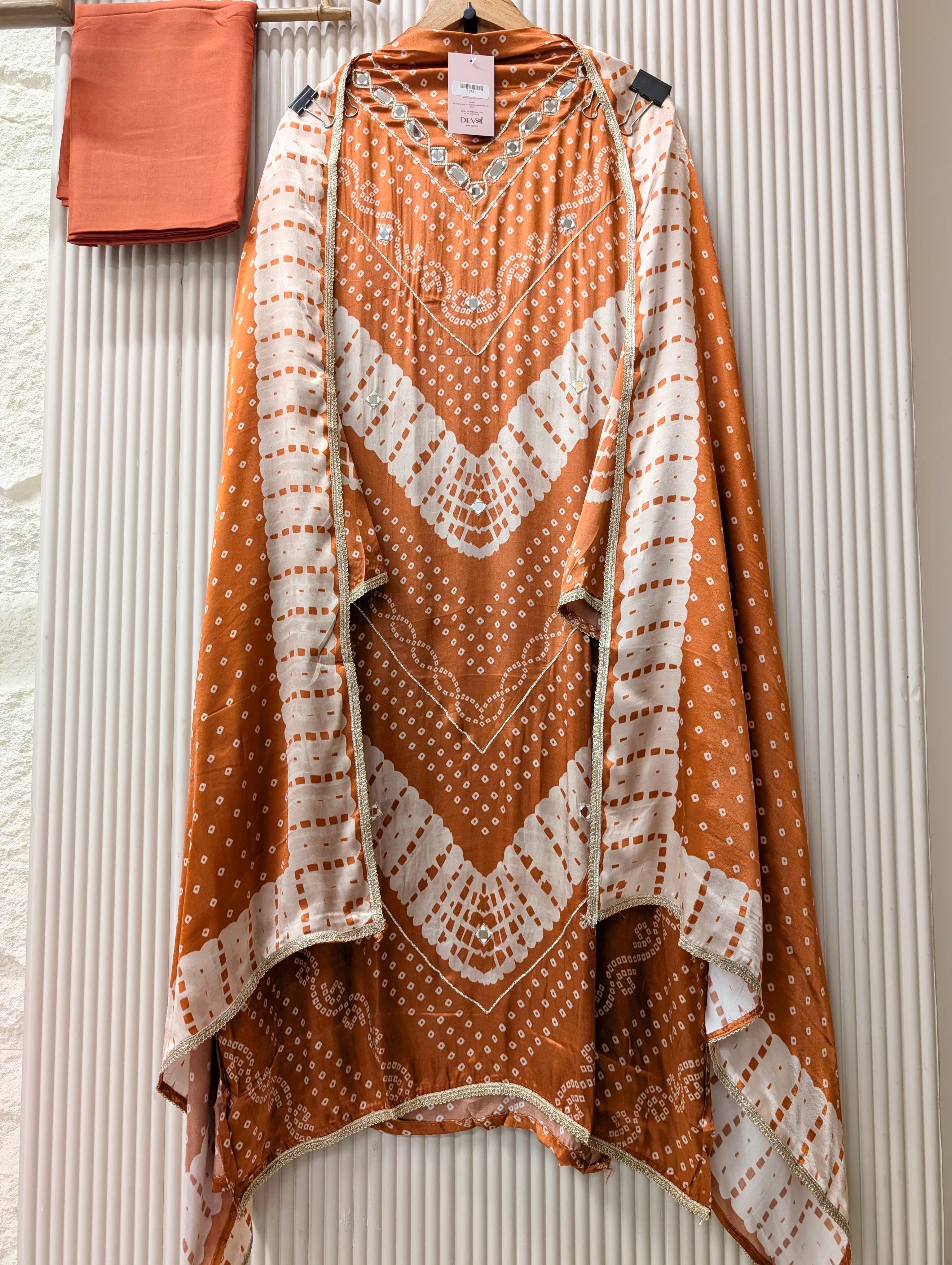 Orange Gajji Silk Printed Unstitched 3-Piece Suit (Devri – D.No 13731)