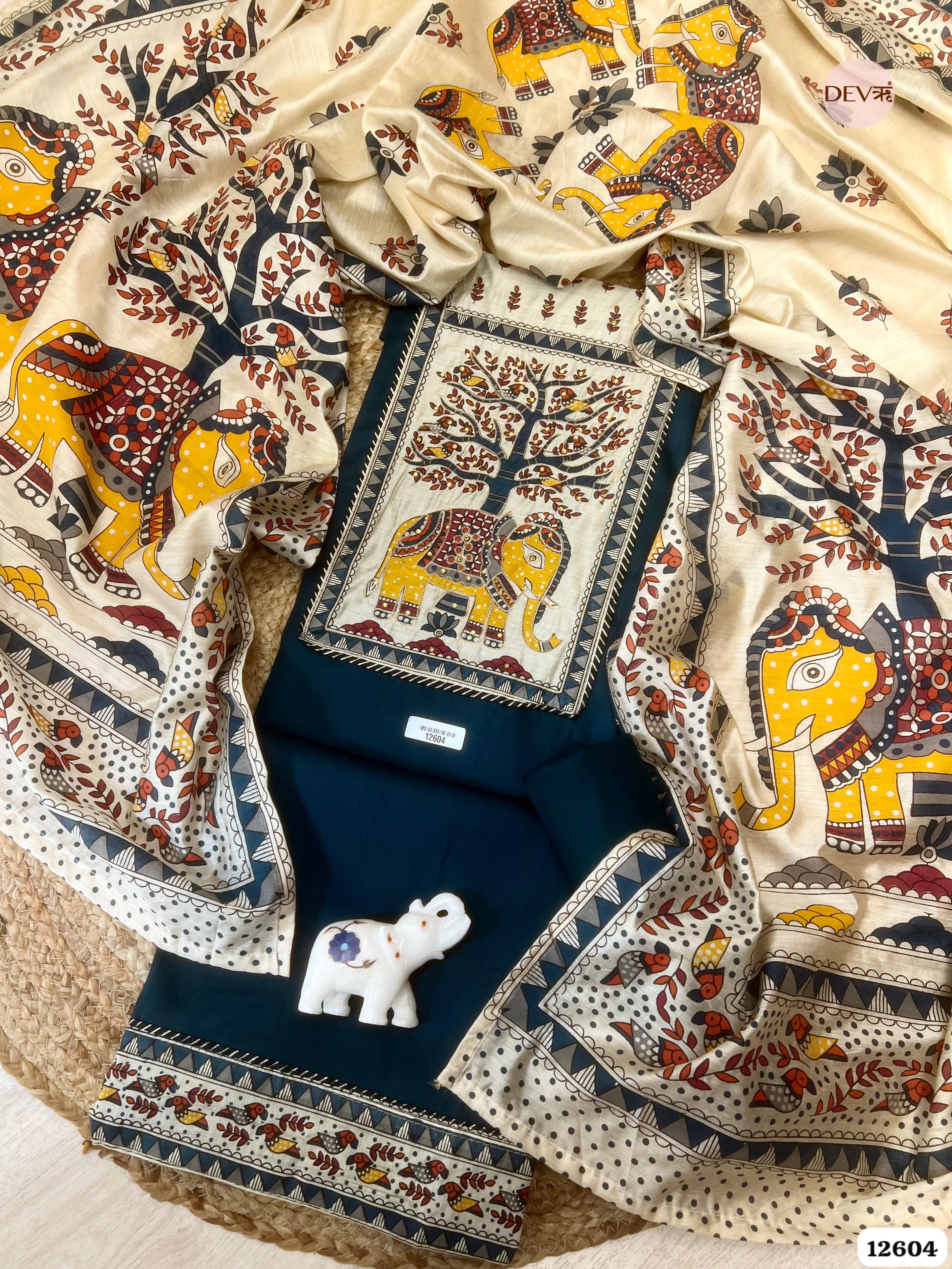 Navy Blue jam Cotton Printed & Embroidered Unstitched 3-Piece Suit (Devri – D.No. 12604)