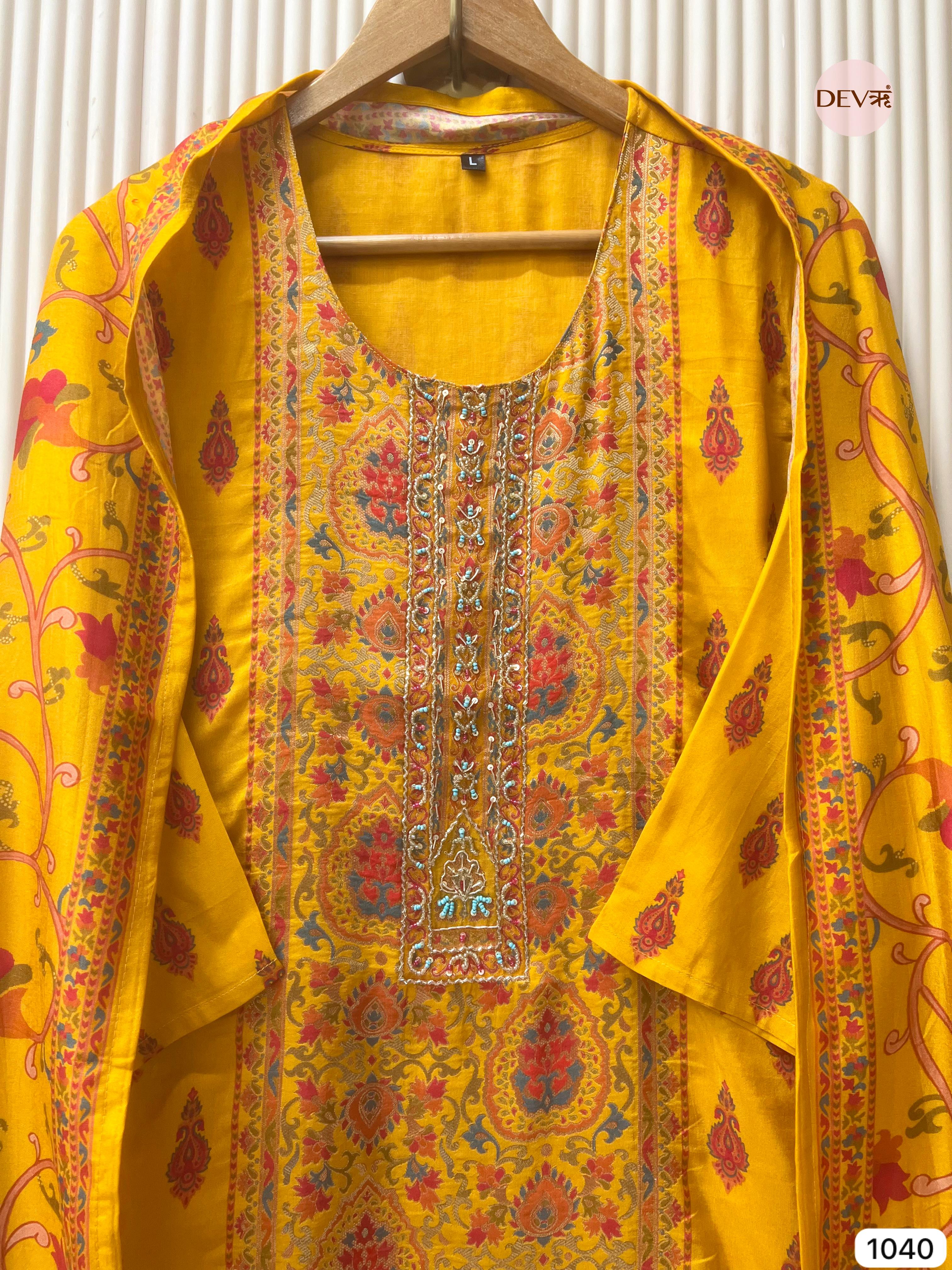 Suhani Pure Modal Silk Printed Yellow 3-Piece Set (Devri – D.No 1040)