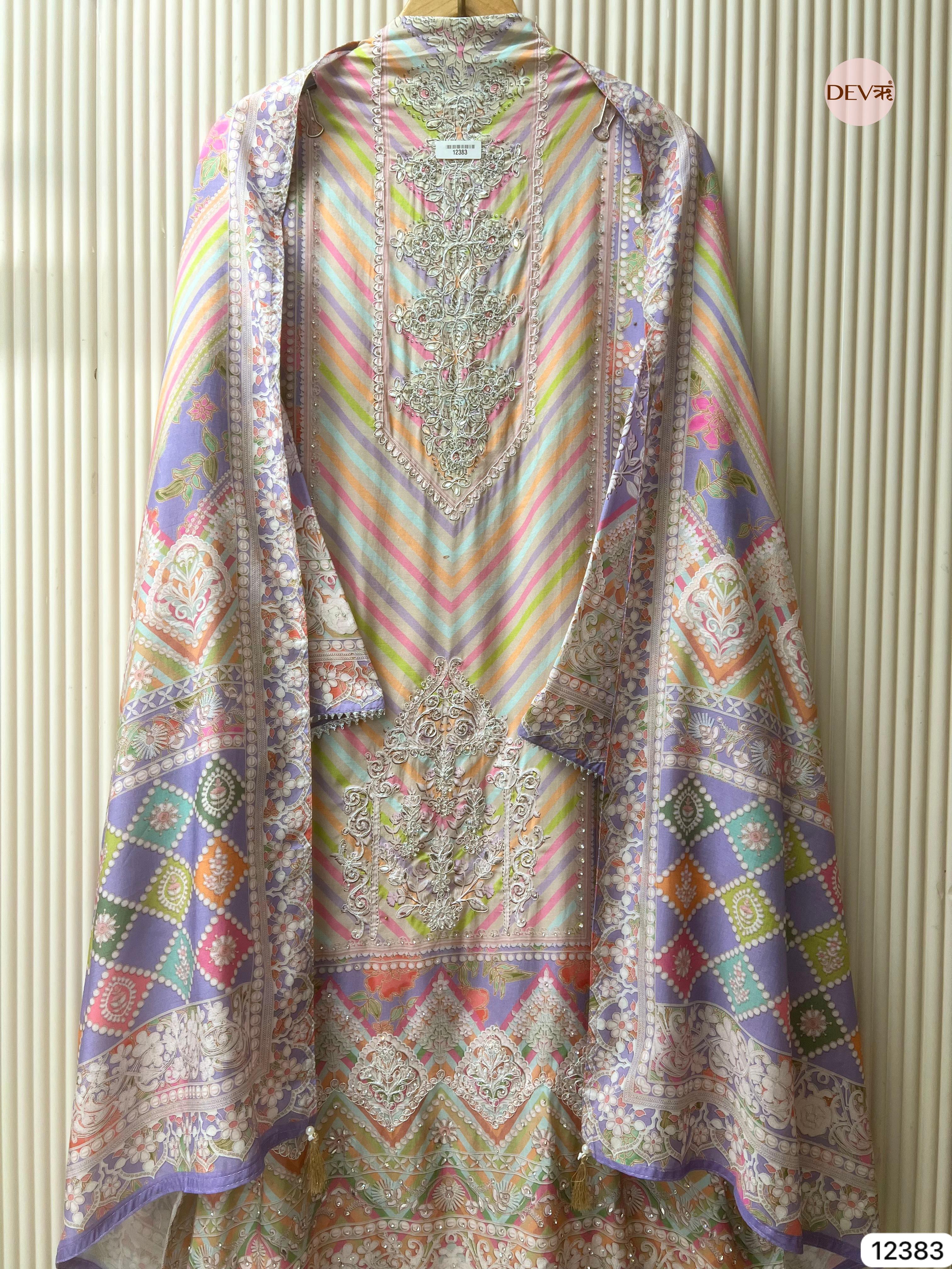 Multicolour Muslin Printed Unstitched 3-Piece Suit (Devri – D.No 12383)