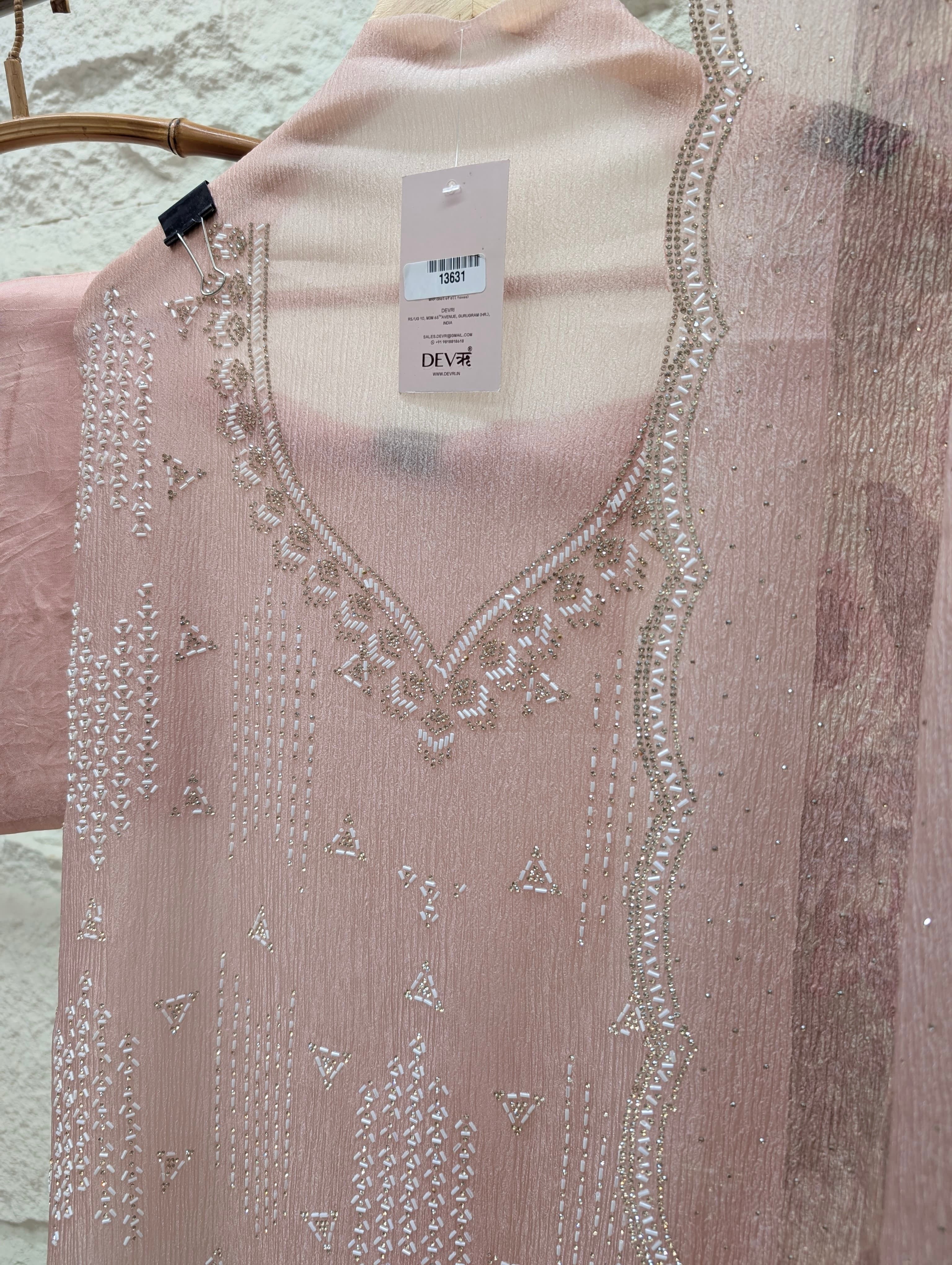 Pink Pure Crush Silk Embroidered Unstitched 3-Piece Suit (Devri – D.No 13631)
