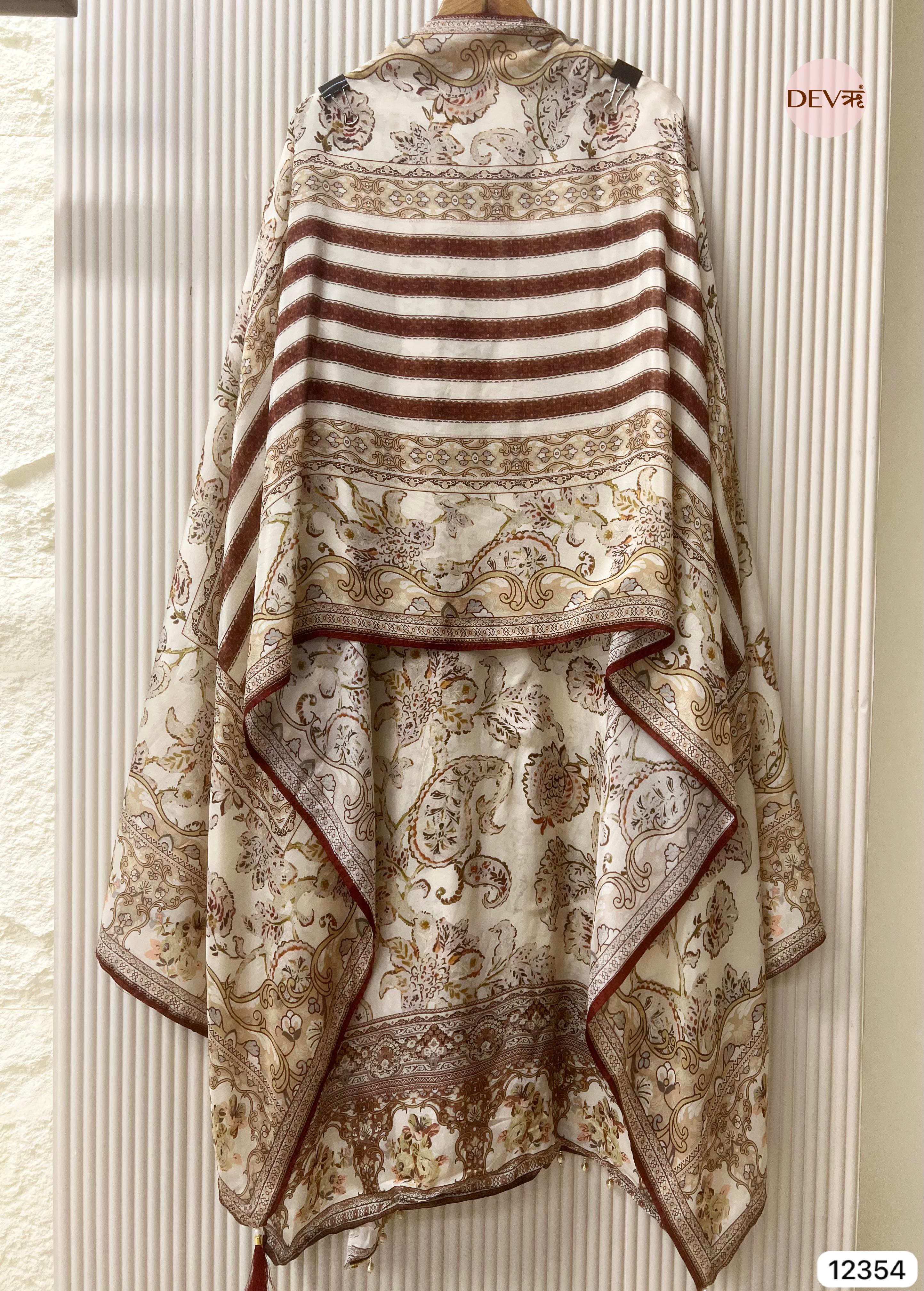 Ivory Organza Silk Printed Unstitched 3-Piece Suit (Devri – D.No 12354)