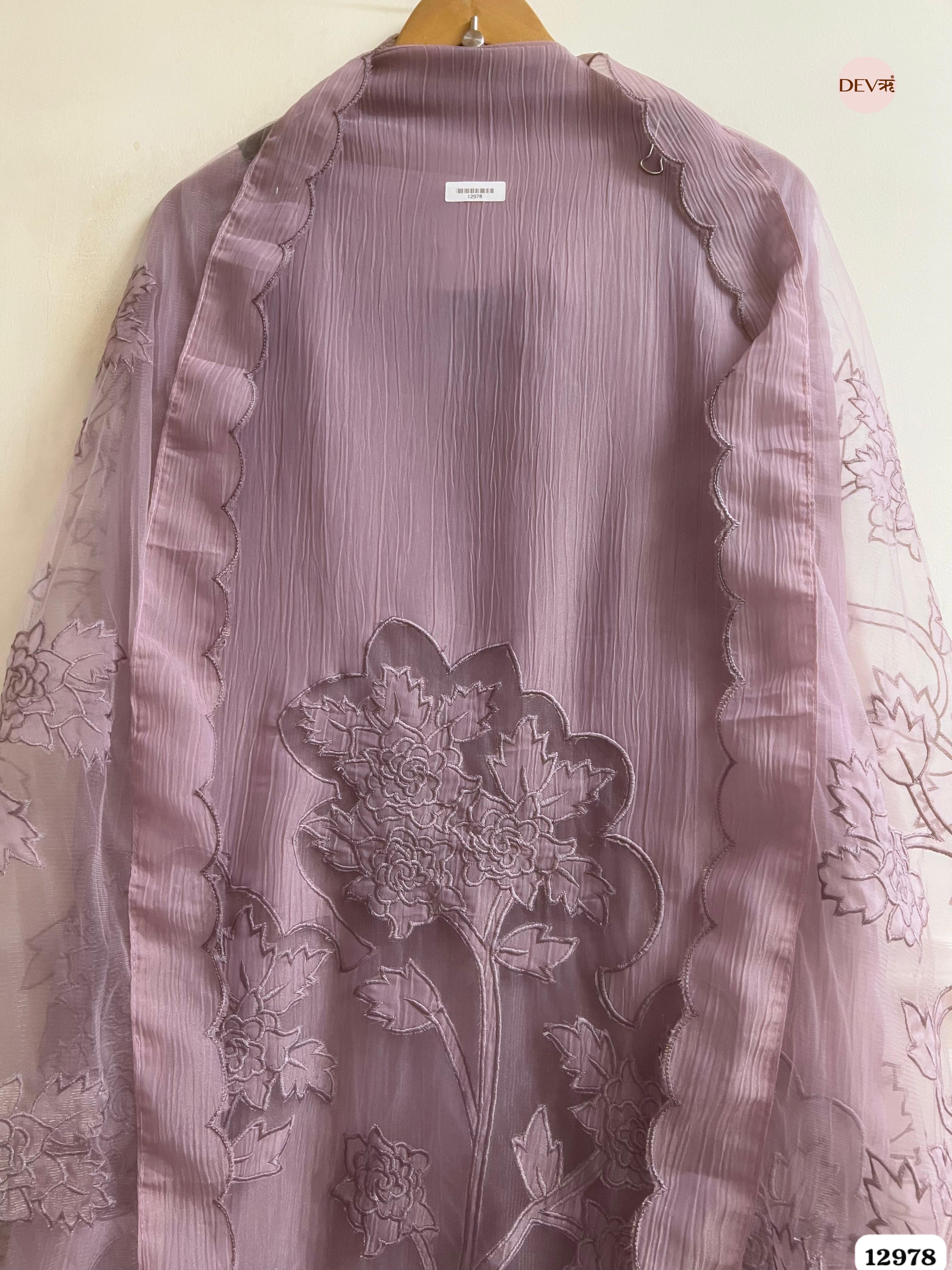 Mauve Tissue Crush Embroidered Unstitched 3-Piece Suit (Devri – D.No 12978)