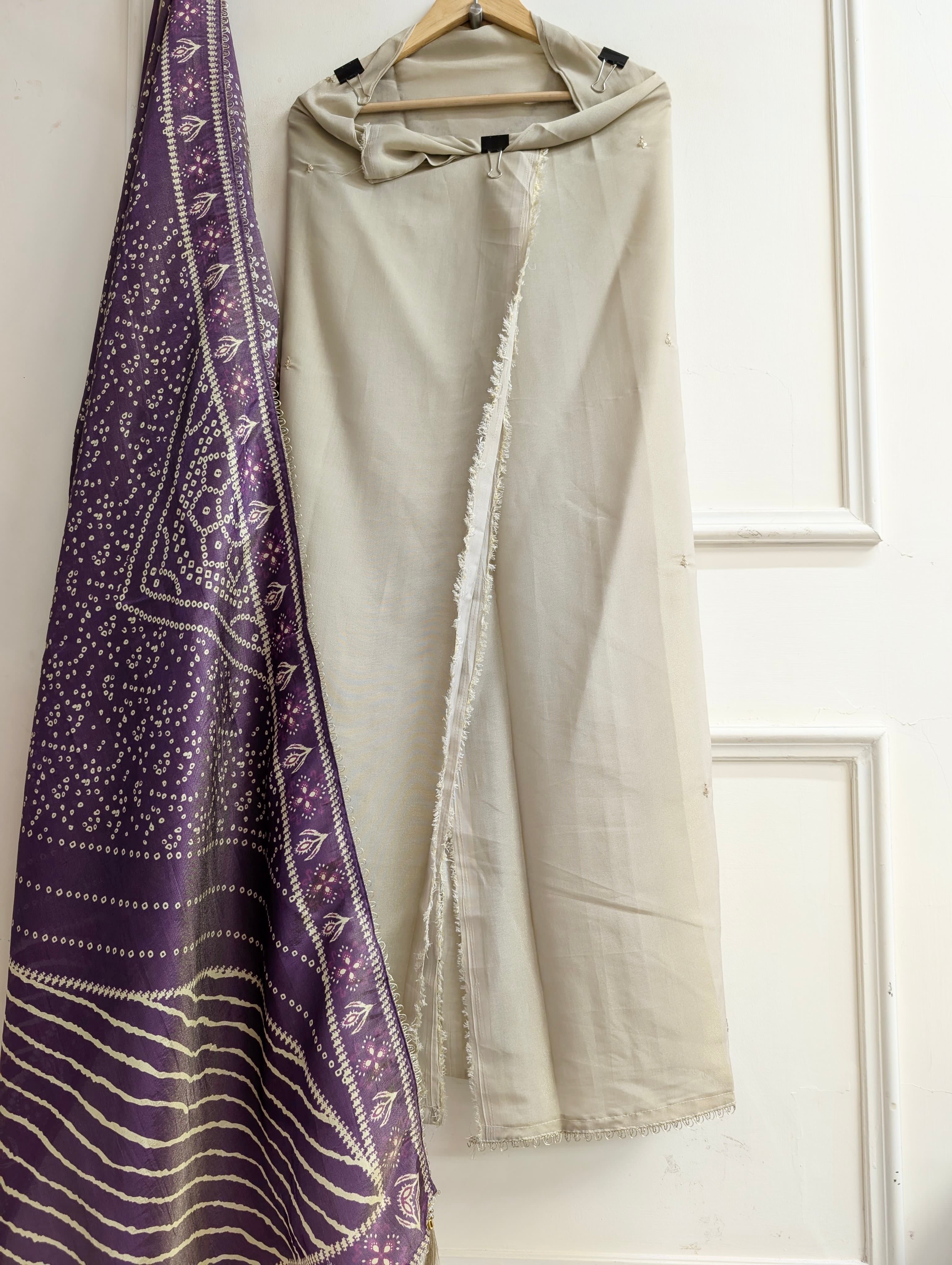 Beige Tissue Silk Embroidered Unstitched 3-Piece Suit (Devri – D.No 13718)